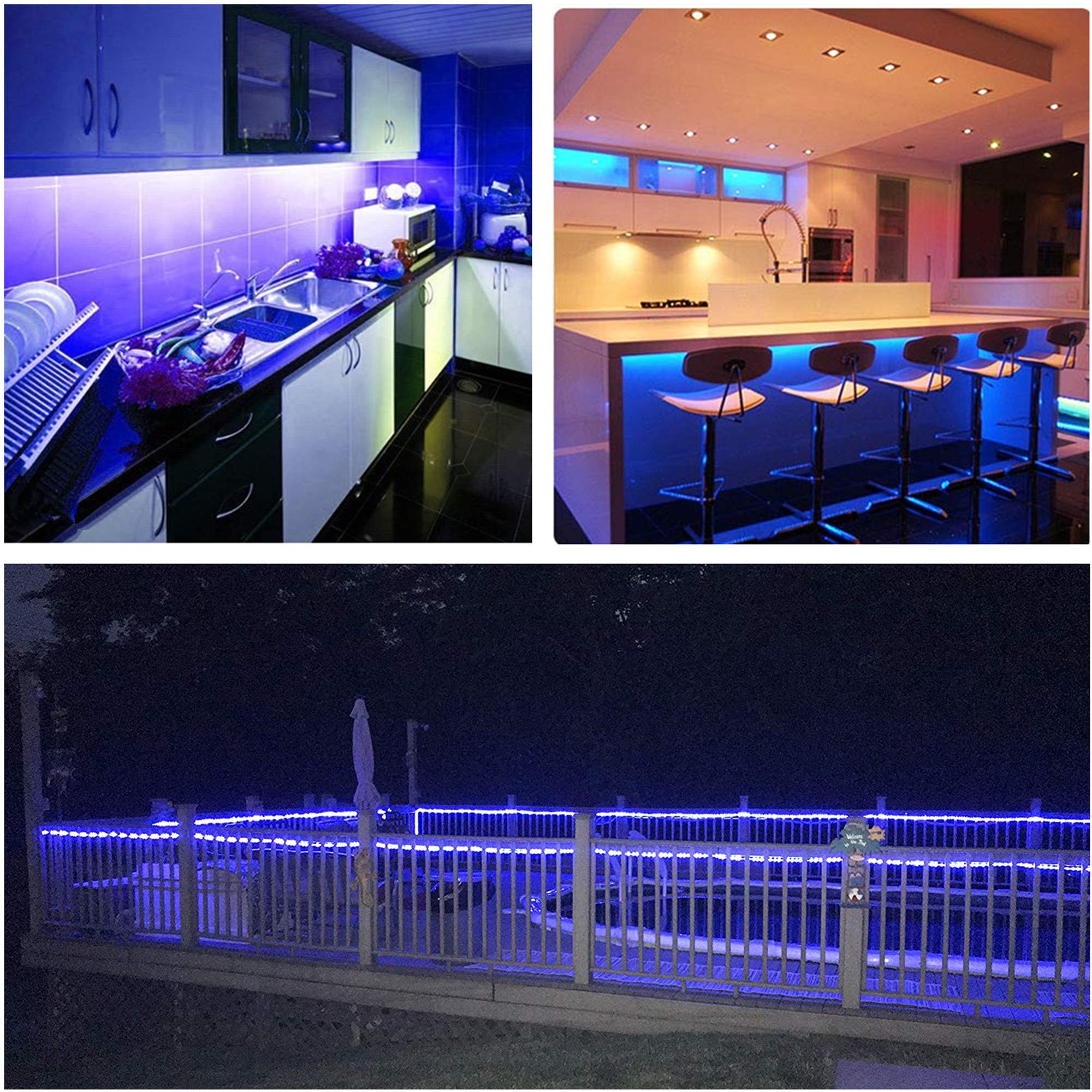 SMART DIRECT LED Strip Lights, 9.8ft, 90 LEDs, Battery Operated, Waterproof, Remote Control, Dimmable, Blue