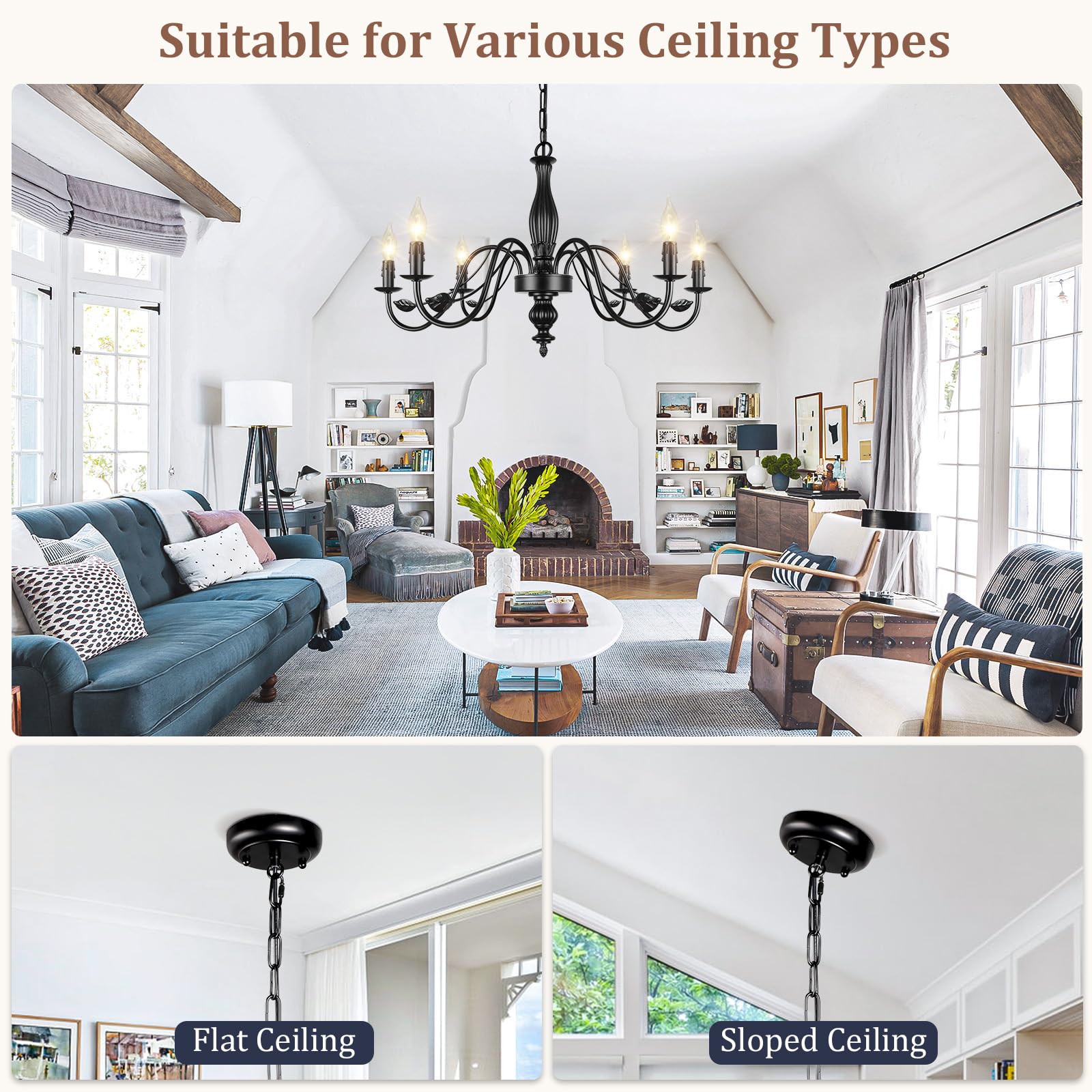 29 Black Chandelier For Dining Room  Modern Farmhouse 6-Light Light Fixture Hanging  Industrial Kitchen Lighting Fixtures With Leaf  Vintage Chandeliers Over Table For Bedroom Foyer Living Room