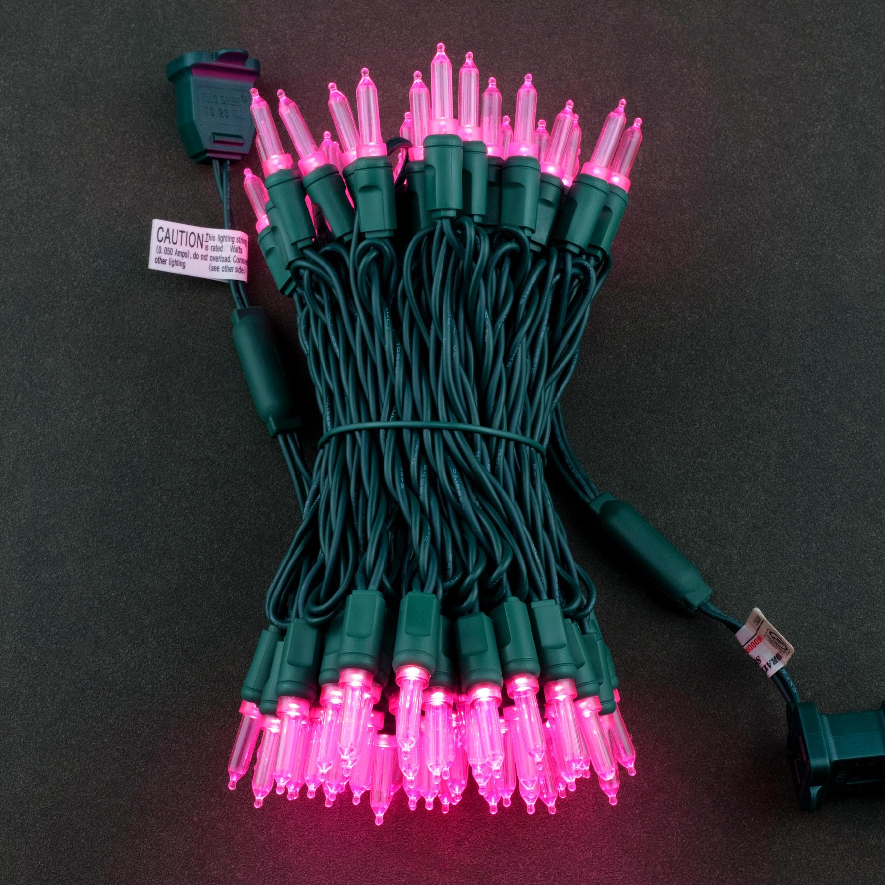 YULETIME 100 Pink T5 LED Christmas Lights, 33 ft Waterproof Green Wire, UL Certified