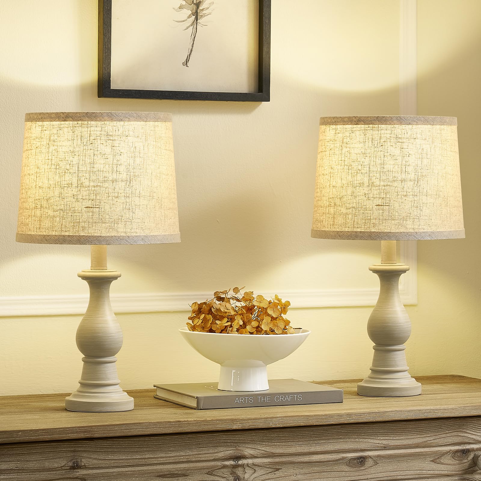 Hikczc Vintage Table Lamp for Living Room Bedroom  18.5 Farmhouse Bedside Lamps Nightstand Lamp Set of 2  Table Lamps with Oatmeal Linen Lamp Shades  2 LED Bulbs Included