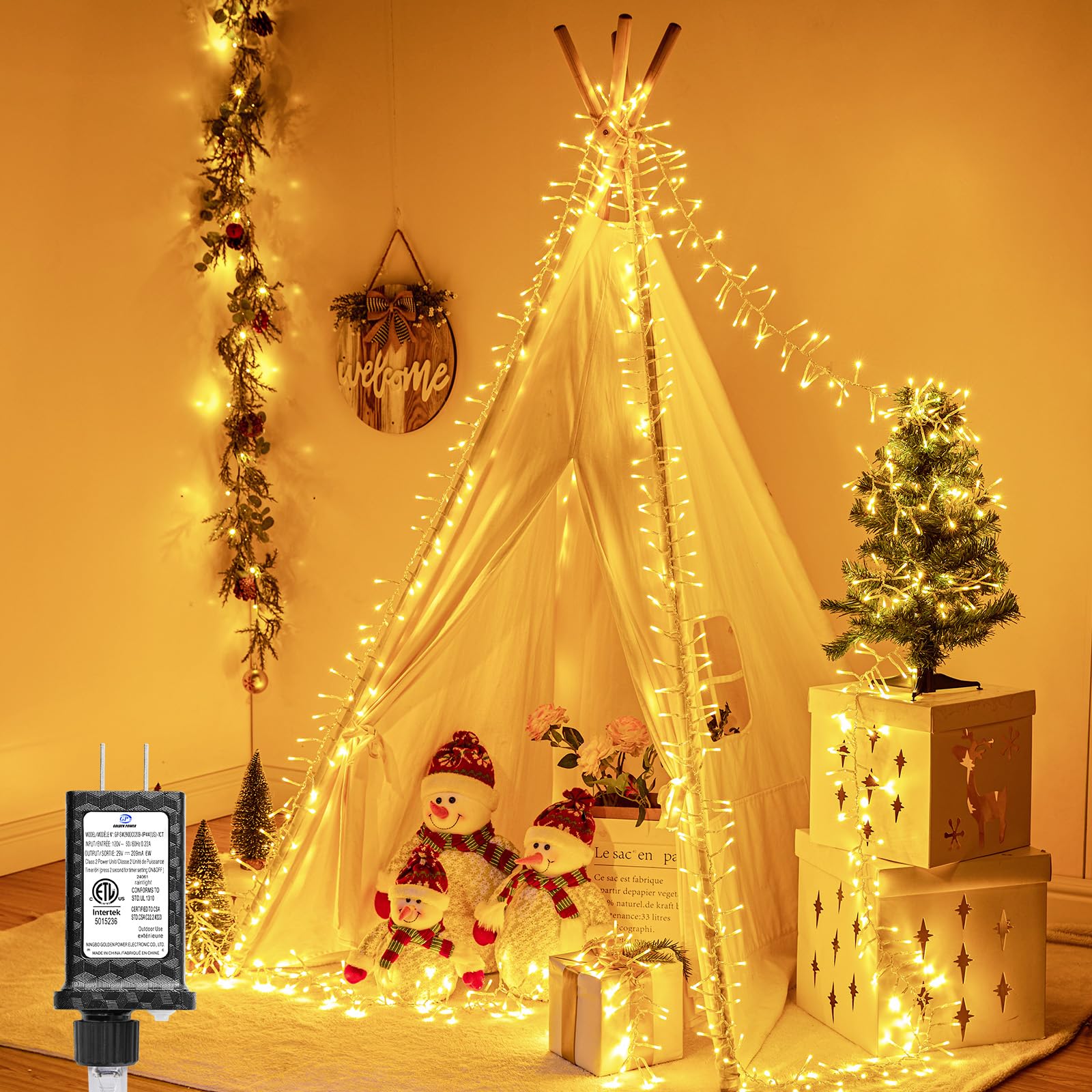 Minetom Christmas Lights - 500 LED, 25 Ft Waterproof Twinkle Fairy Lights, Warm White, DMO-S-500, 12 Modes Timer