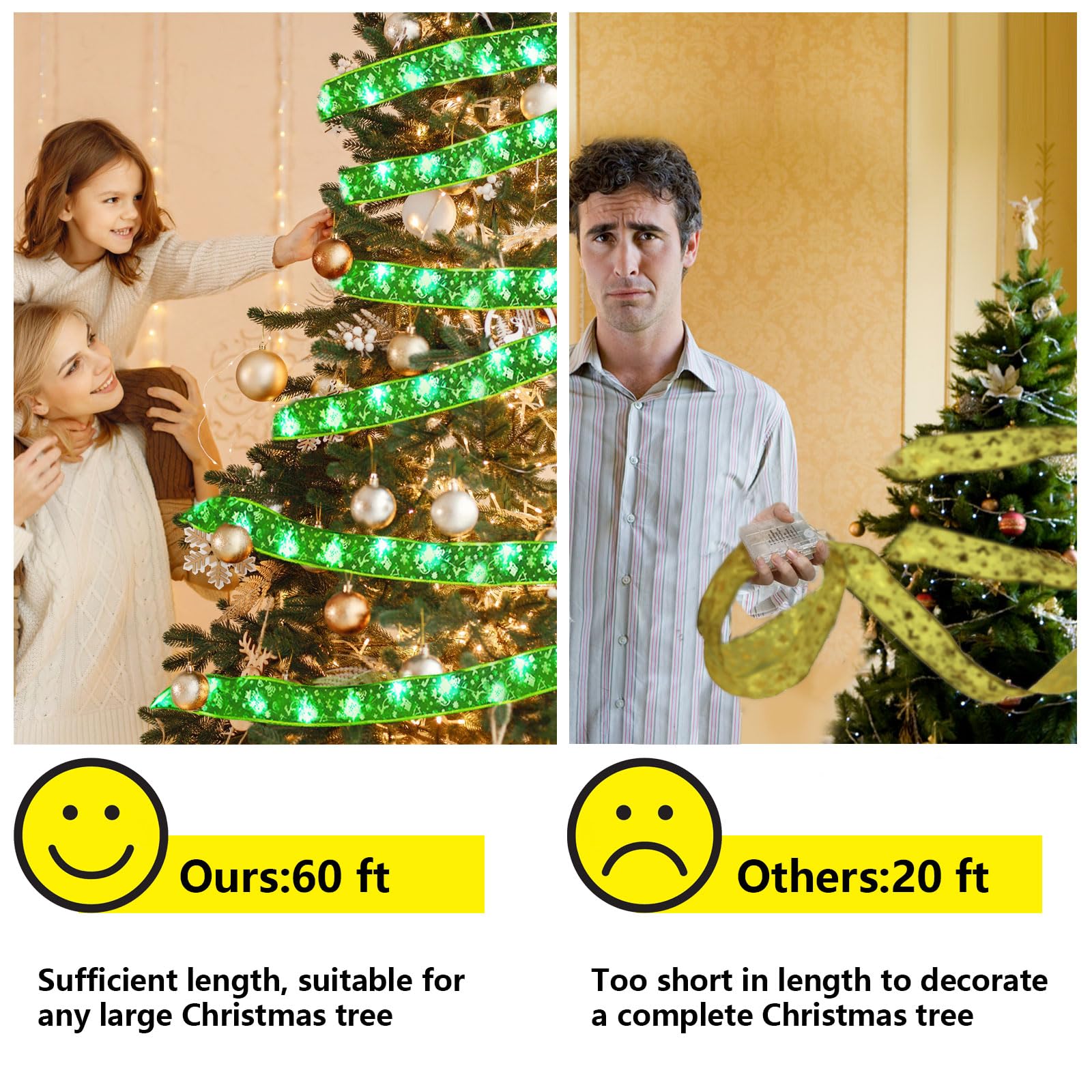 Vloso Christmas Tree Ribbon Lights for Christmas Tree Decorations-2.5Inch 66 Ft 200 Led Lighted Ribbon for Christmas Tree with R