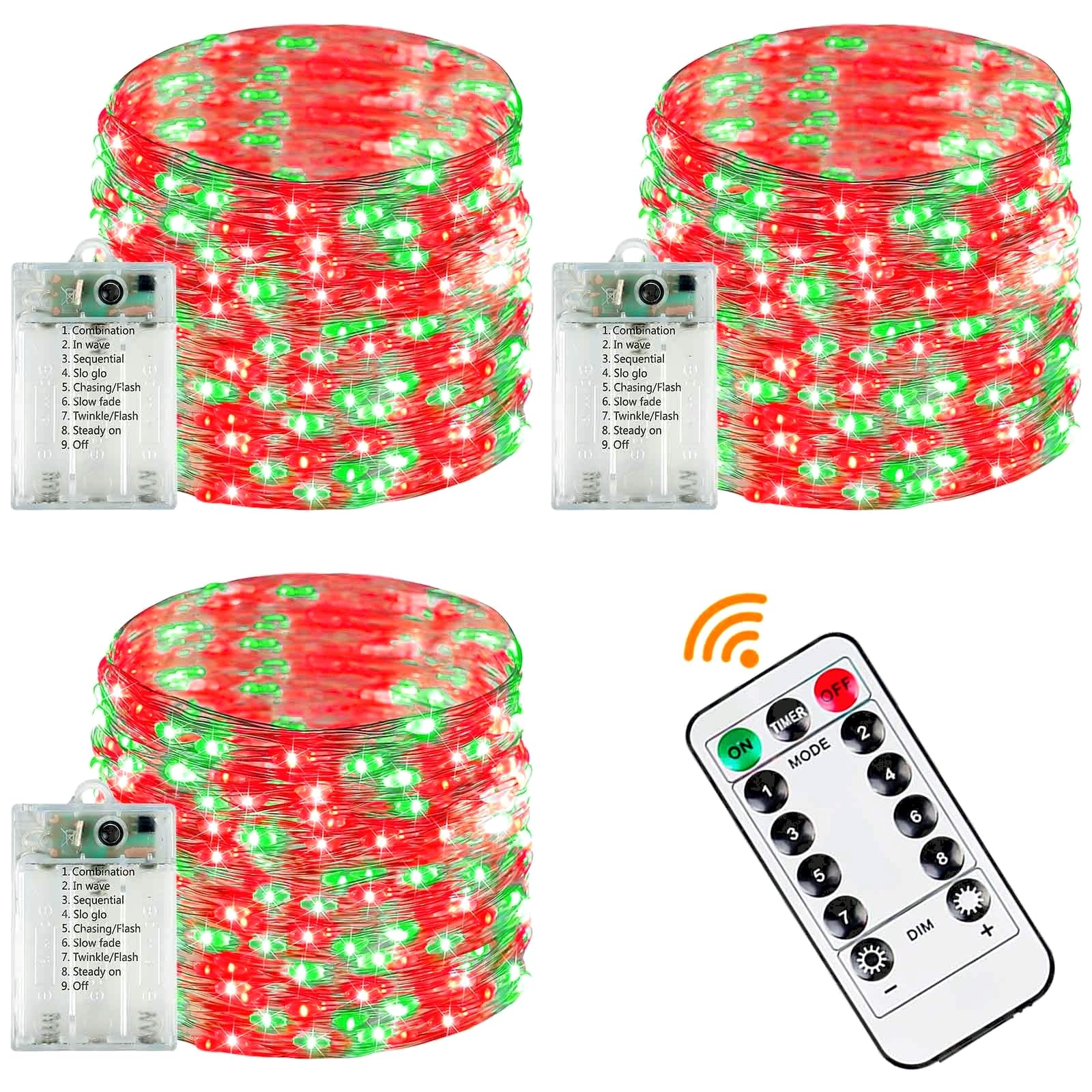 YIQU 3 Pack Fairy Lights, 80 LED String Lights, Battery Operated with Remote Control Timer, Red & Green, 26 FT for Indoor/Outdoor Décor