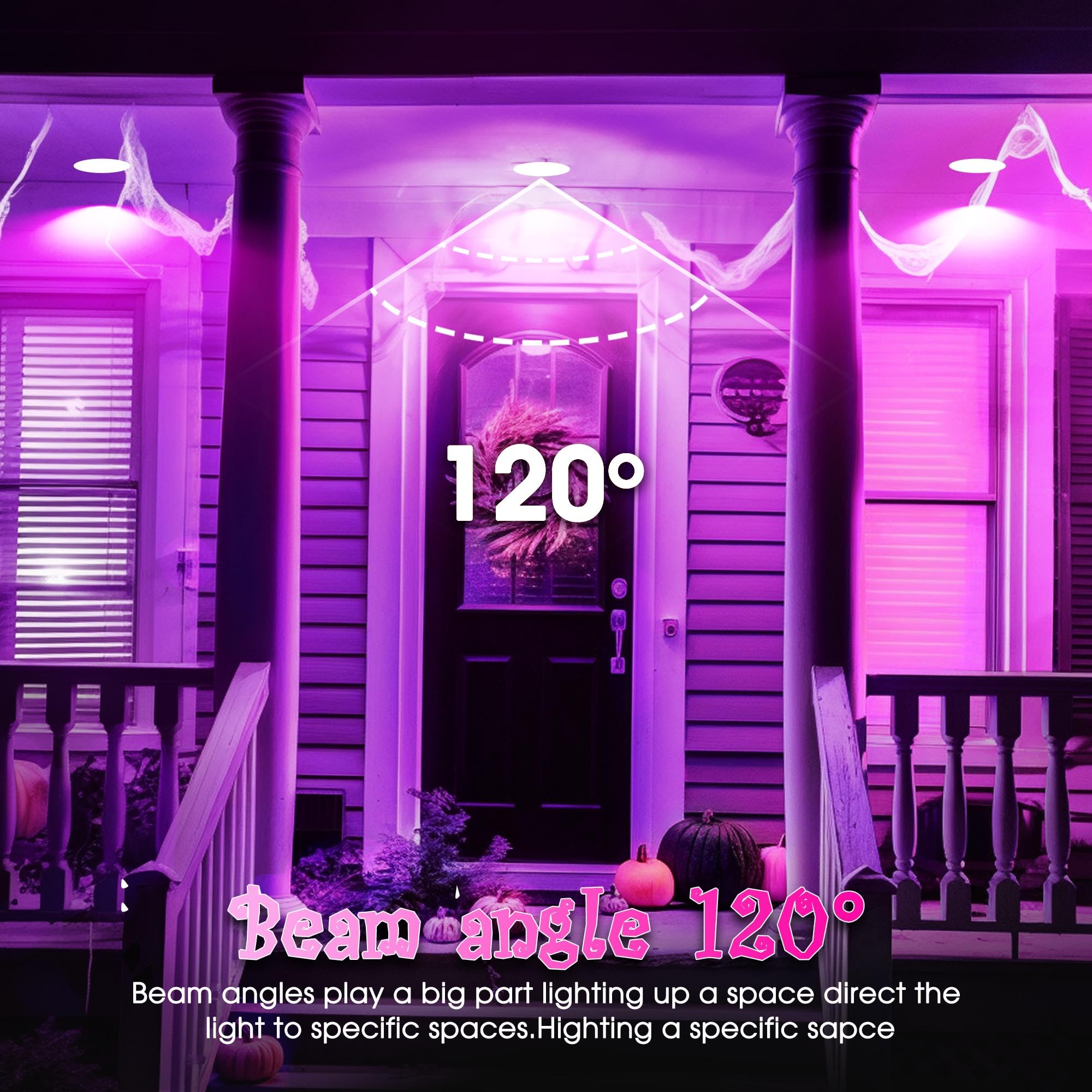 Purple Light Bulbs - Par38 Led Flood Purlple Halloween Light Bulb - 150W Equivalent E26 Base Purple Led Lights  Party Decoration  Porch  Home Lighting  Holiday Lighting  Flood Lights Outdoor  2 Pack