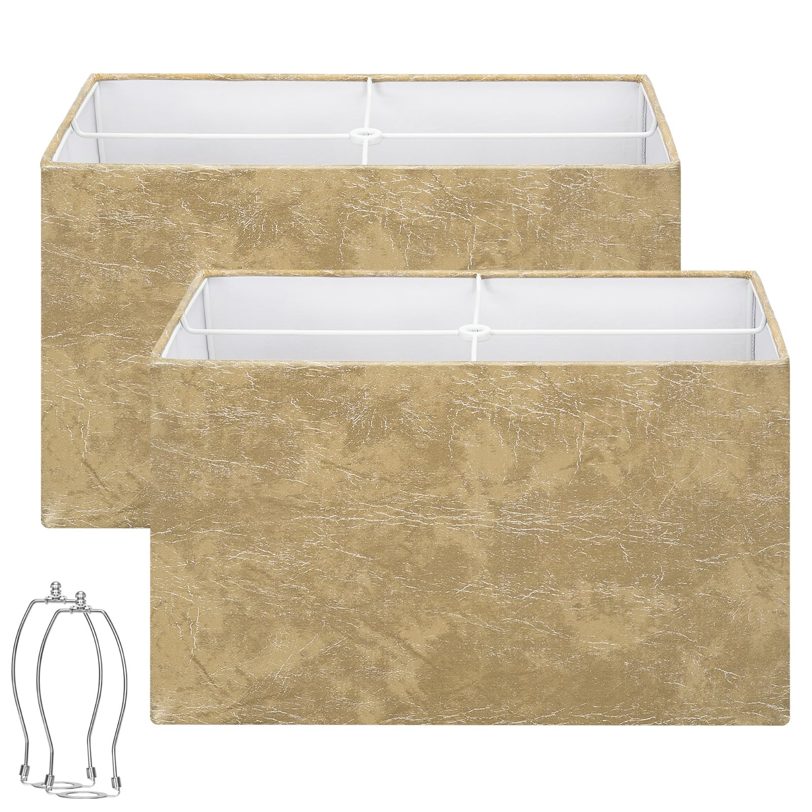 Rustic Rectangle Lamp Shades Set of 2  Large Faux Leather Lampshades for Table Lamps  16L x 8W x 10H  Lamp Shades Replacement for Floor Lamps  Spider  Harp Holders Included  Easy Assembly Required