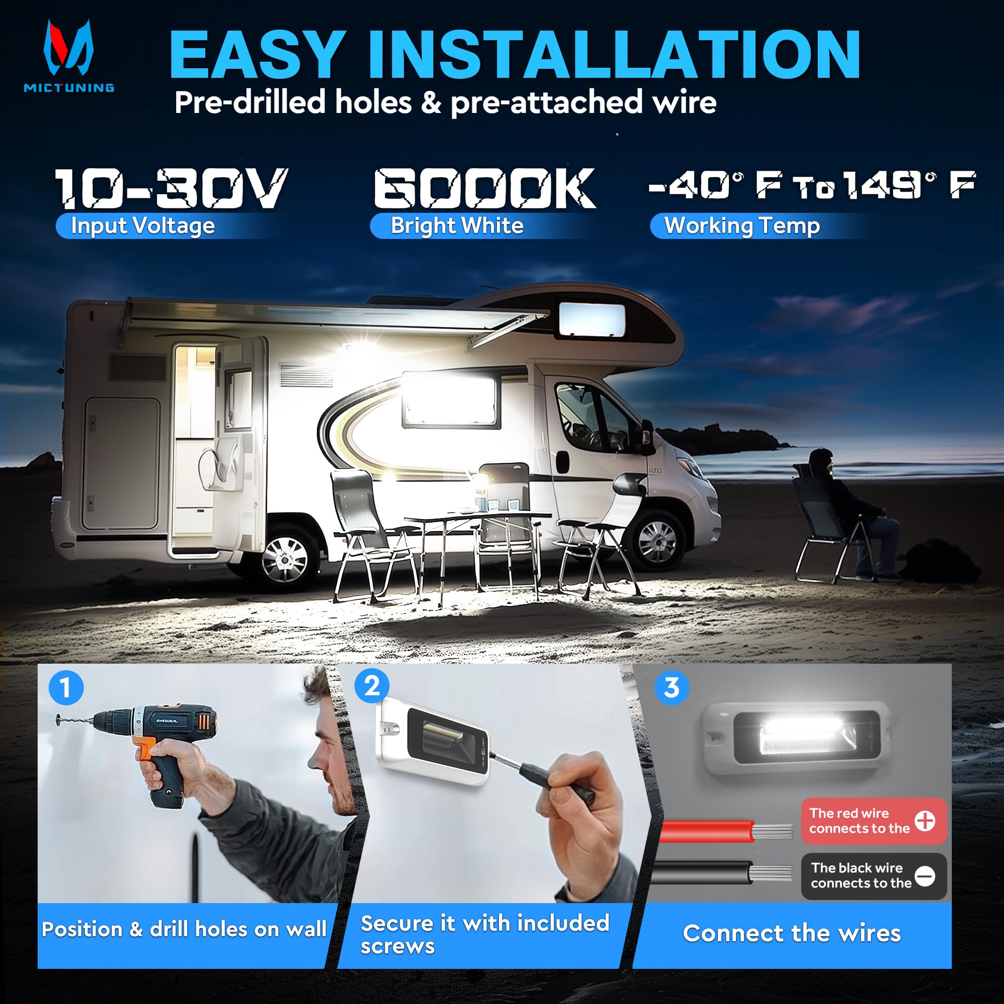 MICTUNING 6 Inch LED Outdoor Porch Light, White Aluminum, IP68 Waterproof, 1 Pack