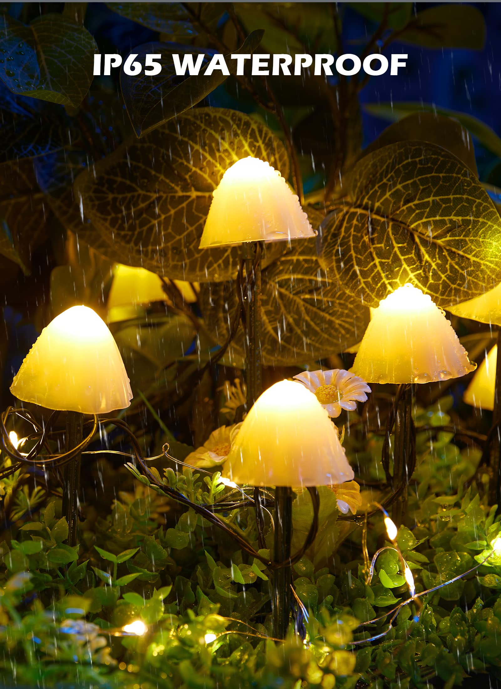 Solar Mushroom Garden Lights For Outside, 20 Led 32.8Ft Solar Pathway Lights Outdoor Waterproof For Fence With 8 Lighting Modes