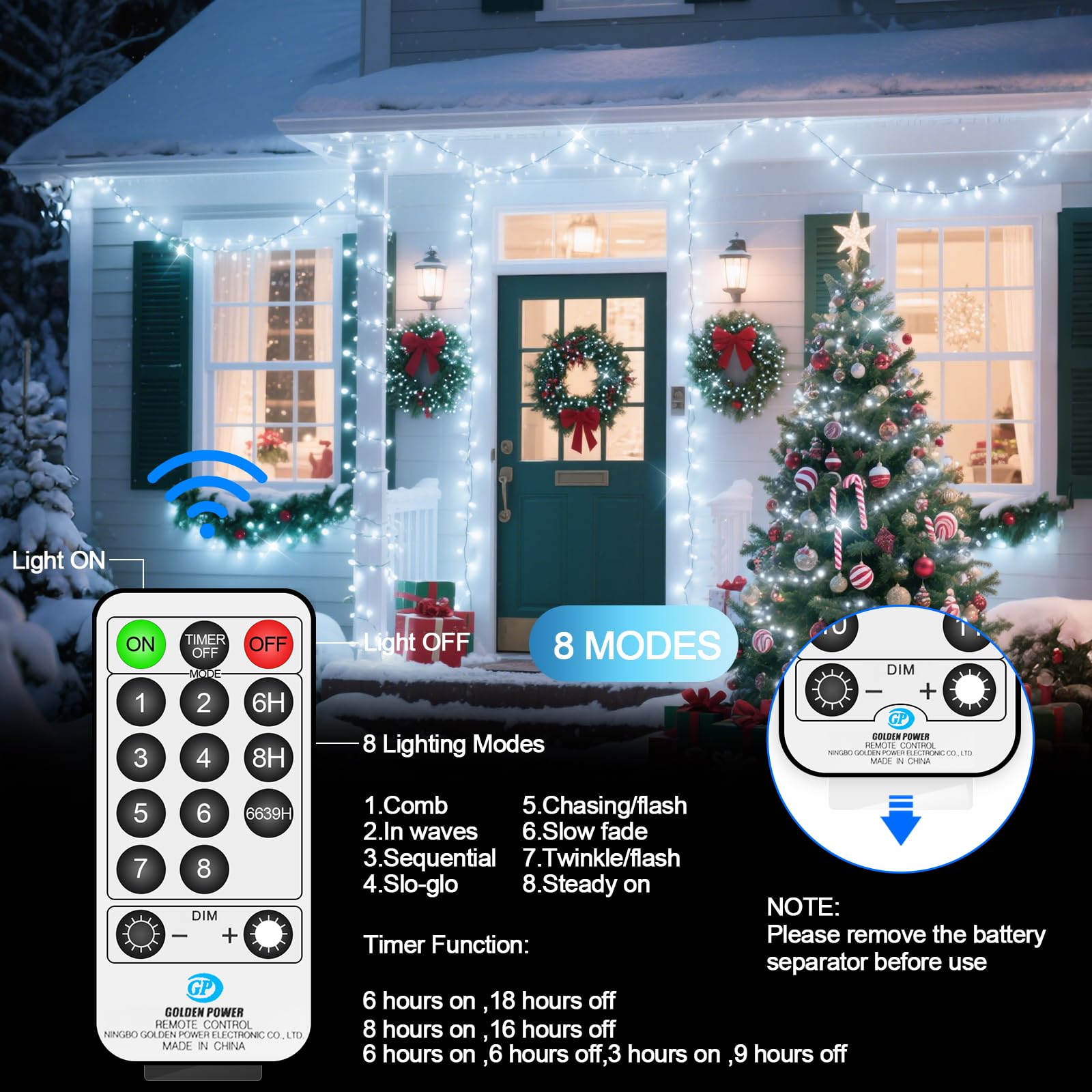 ROADAYLY Christmas Lights Cool White 196FT 500 LED Waterproof Indoor Outdoor Fairy Lights with Timer 8 Modes Green Wire