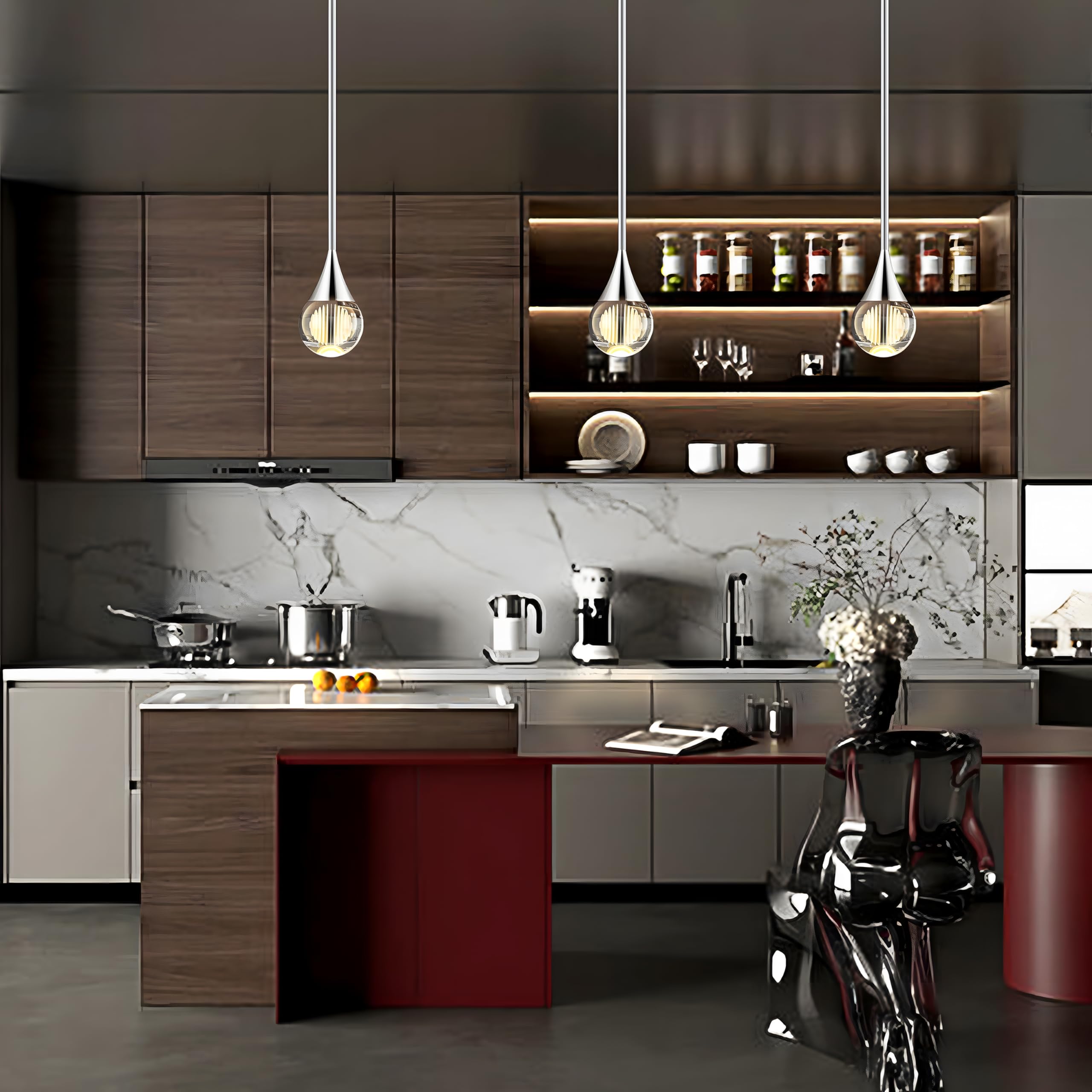 1-Pendant Lights Kitchen Island  Silver Crystal Globe Ceiling Hanging Light Fxitures  Led Light Fixtures Metal Rod Ceiling Glass Pendant Lighting For Kitchen Island Dining Room Bar