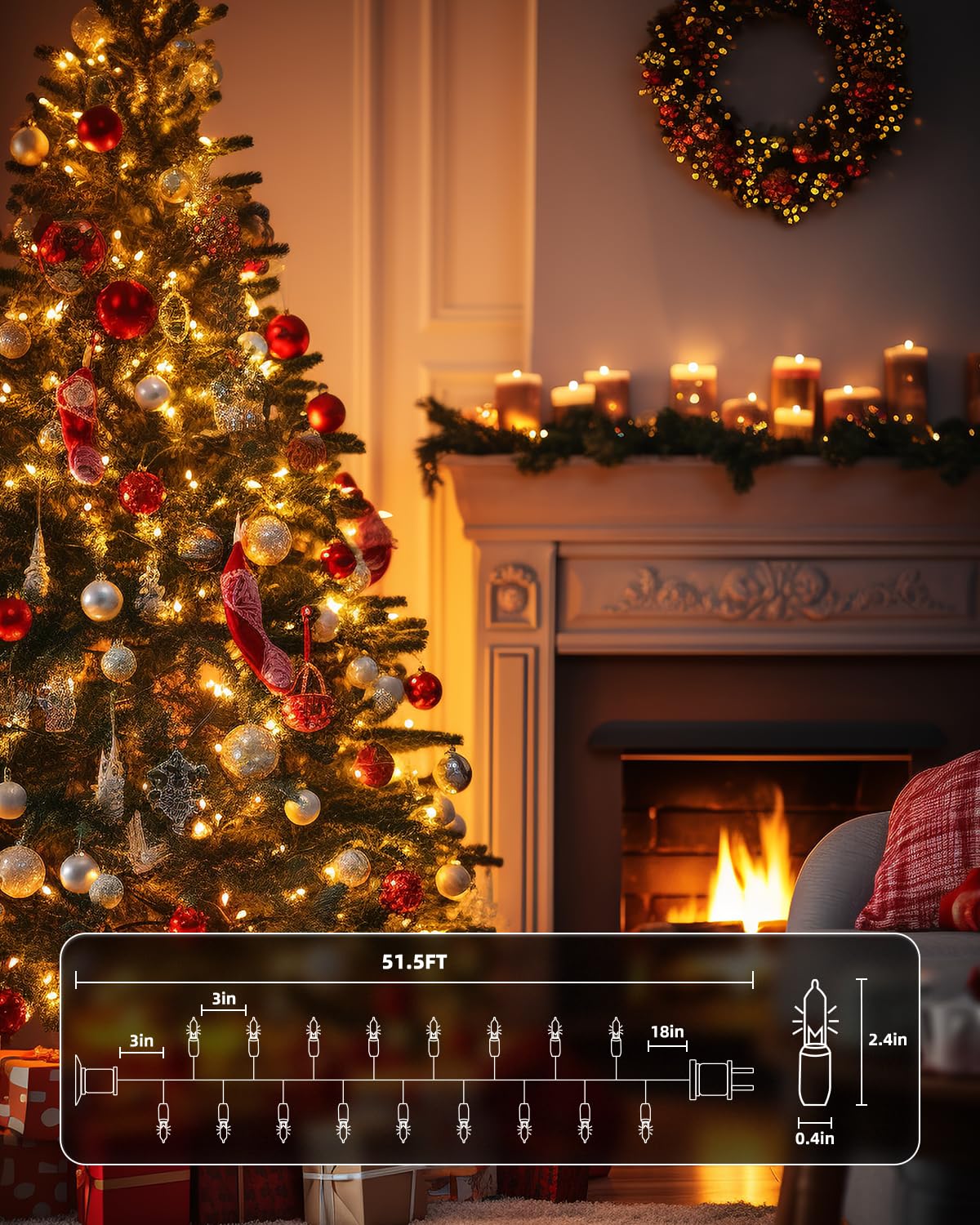 Brightown Clear Christmas String Lights  200-Count 51.5Ft Incandescent Bulb Mini Lights For Indoor Holiday Decor  Christmas Tree Garland Wedding Party Multi-Use Festival Decoration  White Wire