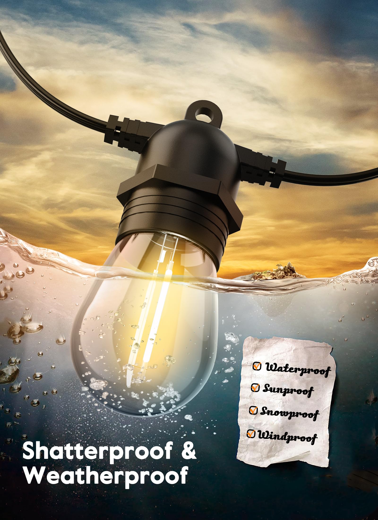 Brightown 25 Pack Led S14 Replacement Light Bulbs, Shatterproof E26 Medium Base Edison Vintage Bulbs Equivalent To 11 W, Fits Fo