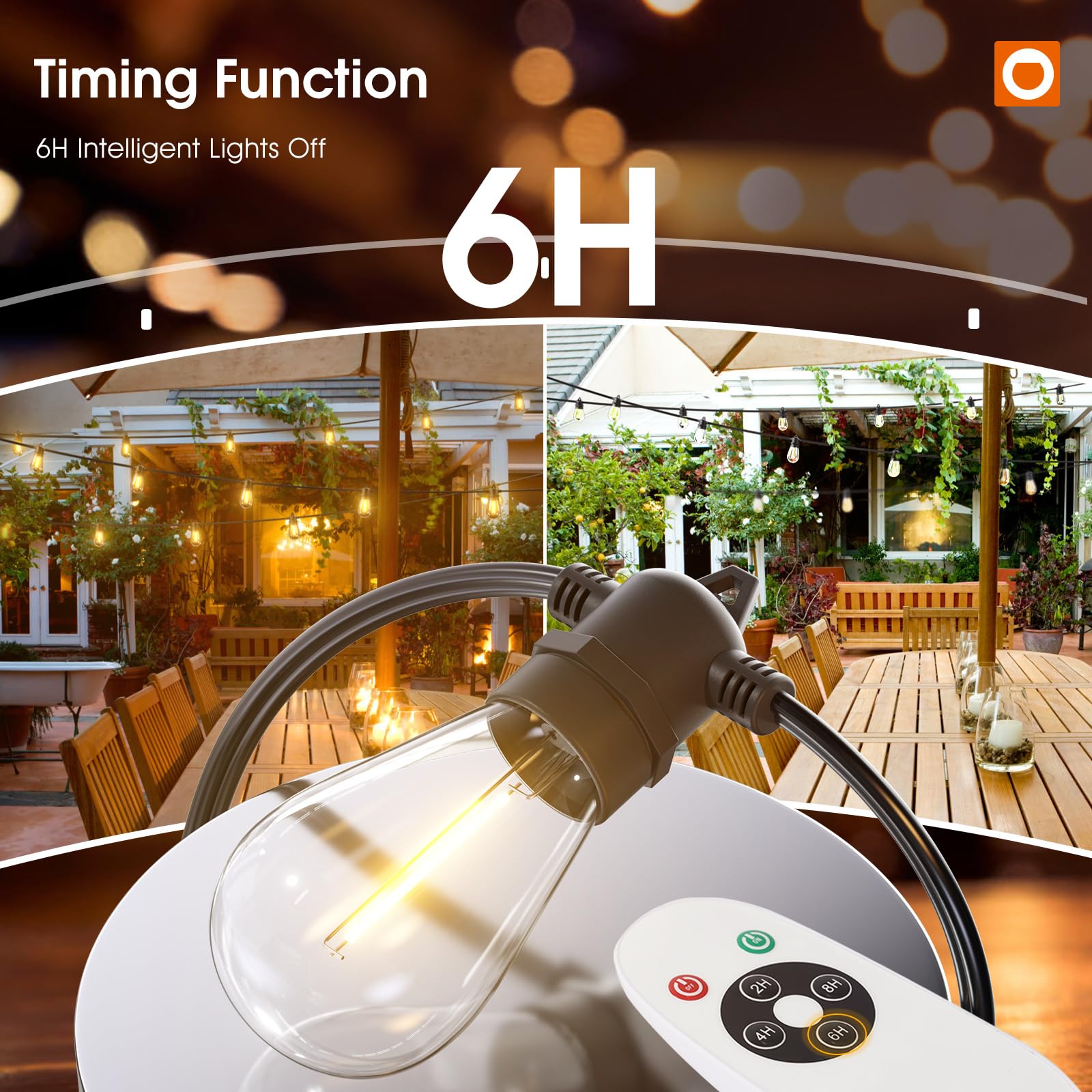 addlon LED Outdoor String Lights with Timer, 50FT, Black, Shatterproof Bulbs, Weatherproof, Commercial Grade