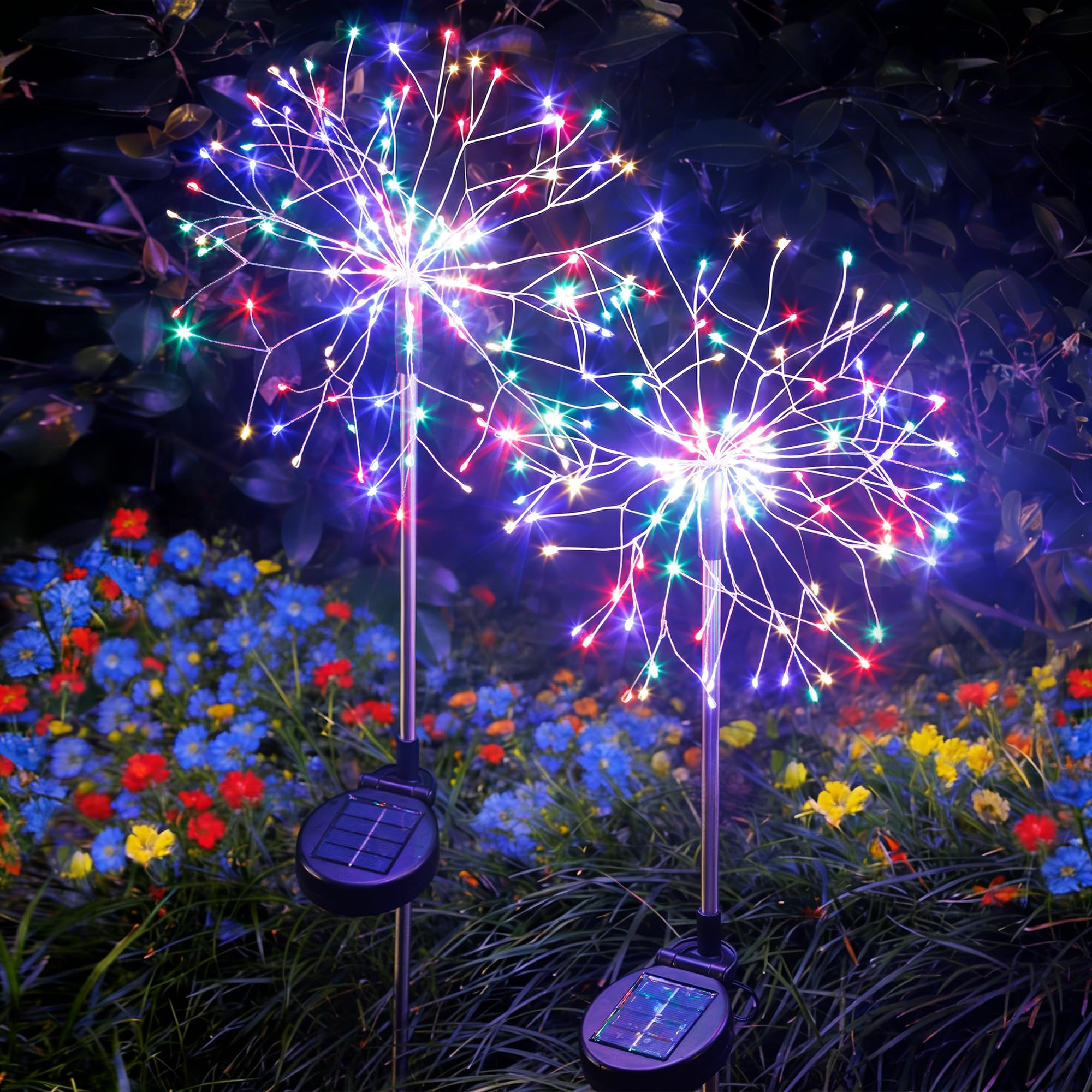 INMKALI Solar Garden Lights Outdoor Yard Decorations, 2 Pack 150Leds Pathway Lights Stake, Fairy Firework Light for Garden, Pati