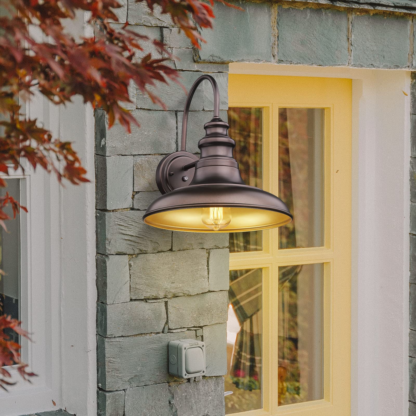 Dusk To Dawn Sensor Outdoor Barn Light Fixture Outdoor Wall Sconce Farmhouse Wall Mount Lights Exterior Gooseneck Light Fixture Bronze Finish Industrial Wall Lantern For Porch  Entryways  4 Pack