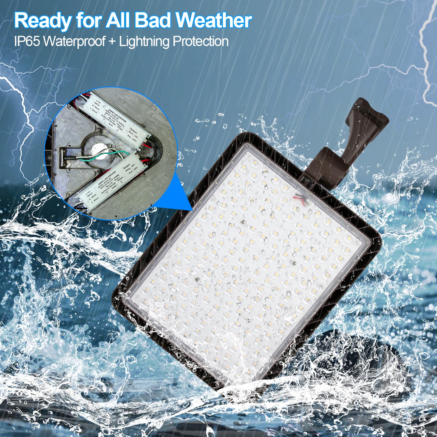 ledmo 480W LED Parking Lot Light, 5000K 72000LM, IP65 Commercial Street Light, Brown, Model EZ1513, Adjustable Bracket
