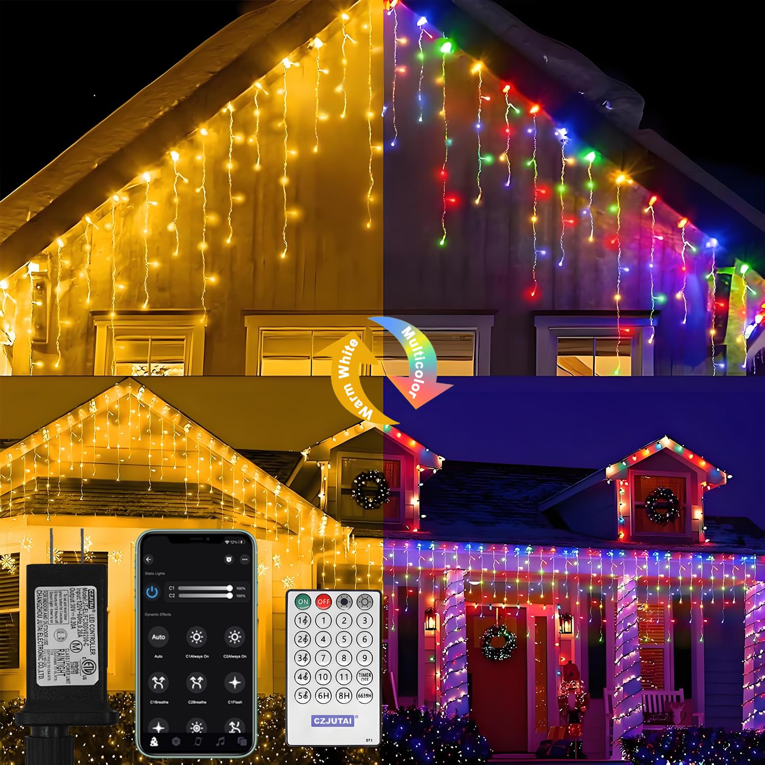 ONSTUY Color Changing Icicle Lights for Outside,115ft 1000 LEDs Christmas Light,APP Control,Music Sync,Waterproof LED Icicle Lig
