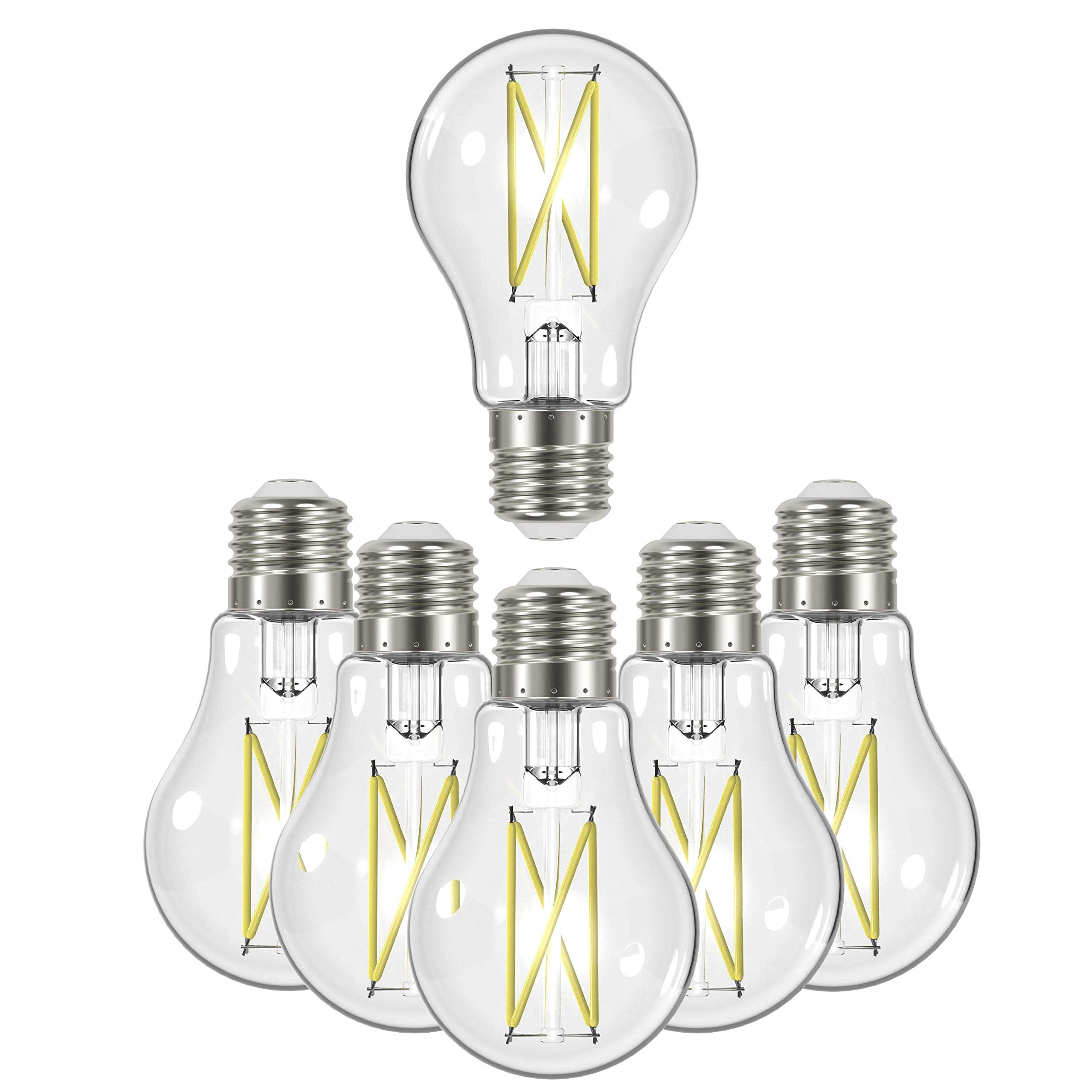 Satco Dimmable Led Filament Lamps, S12416, 810 Lumens, 8 Watt, A19; Clear; Medium Base; 3500K; 90 CRI; 120 Volt for use at Resid