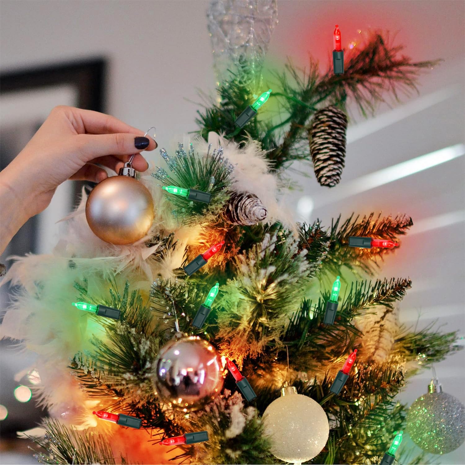 Waterglide 2 Pack 50 Led Outdoor Christmas Lights, 16Ft Battery Operated Mini String Lights With 8 Modes & Timer, Xmas Tree Lights Waterproof For Patio Garden Party Wedding Holiday Decor, Red & Green