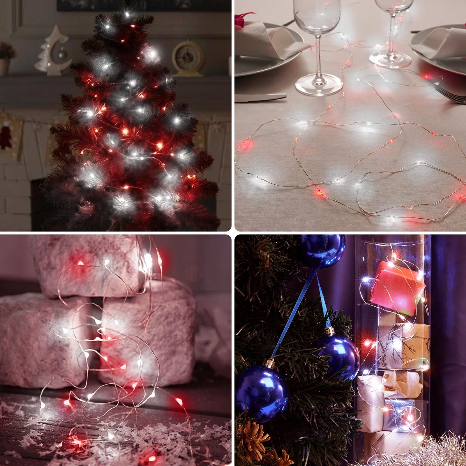 YIQU 3 Pack Fairy Lights, 26 FT 80 LED String Lights, Battery Operated with Remote Control Timer, Red & White, Indoor/Outdoor