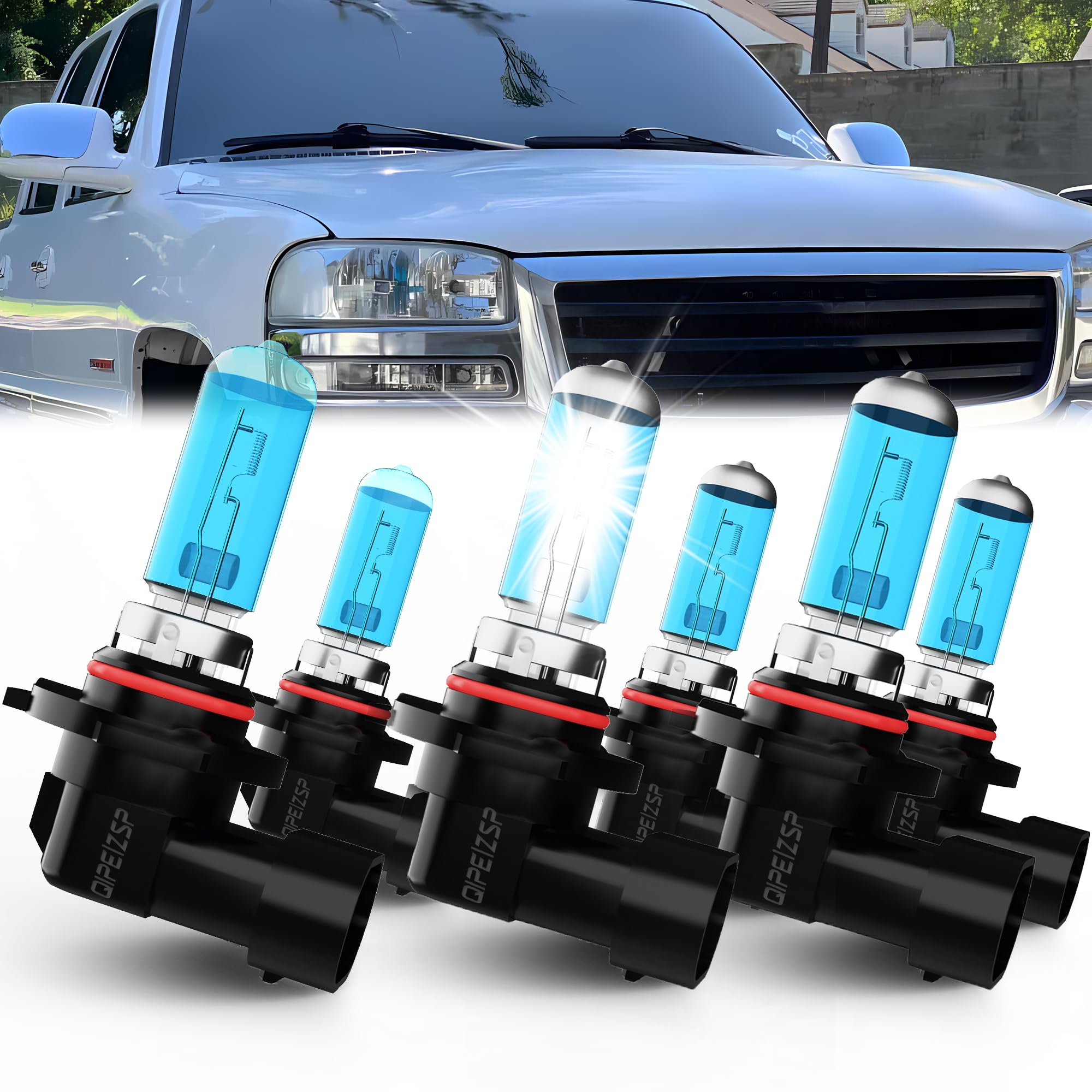 QIPEIZSP compatible with GMC Sierra 1500 2003 2004 2005 2006 Lights Headlights Bulbs, 9005/HB3/H10 High Beam + 9006/Hb4 Low Beam