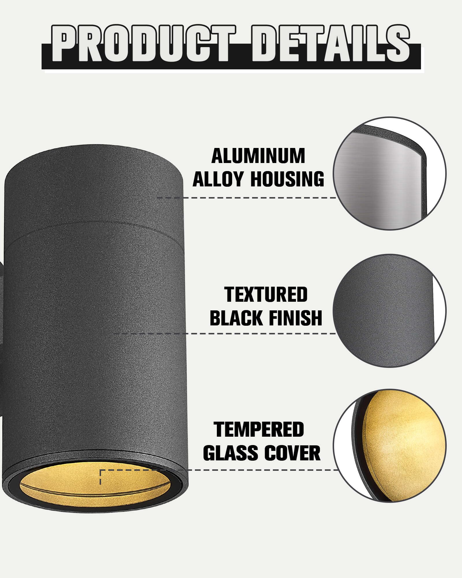 Ken & Ricky Outdoor Wall Light, Matte Black Aluminum Sconce, Tempered Glass Cover, 1 Pack, Model KR3378-W-1PK-A