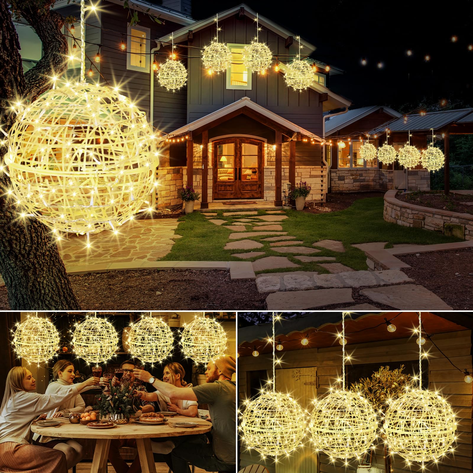 Jnoec Outdoor Balls Lights Hanging Tree Garden Lights - 4 Pack 11.8'' Sphere Lights With Plug In Globe Lights Trees Garden Light
