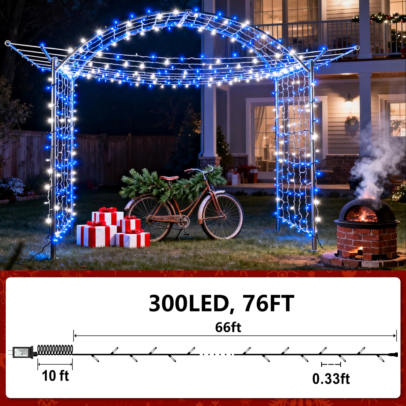 300 Led Christmas Tree Lights  Connectable Christmas Lights Indoor With Timer Memory & Dimmable & 12 Modes  75Ft Decoration Fairy String Lights For Outside Bedroom Home Patio Yard Tree  Blue & White