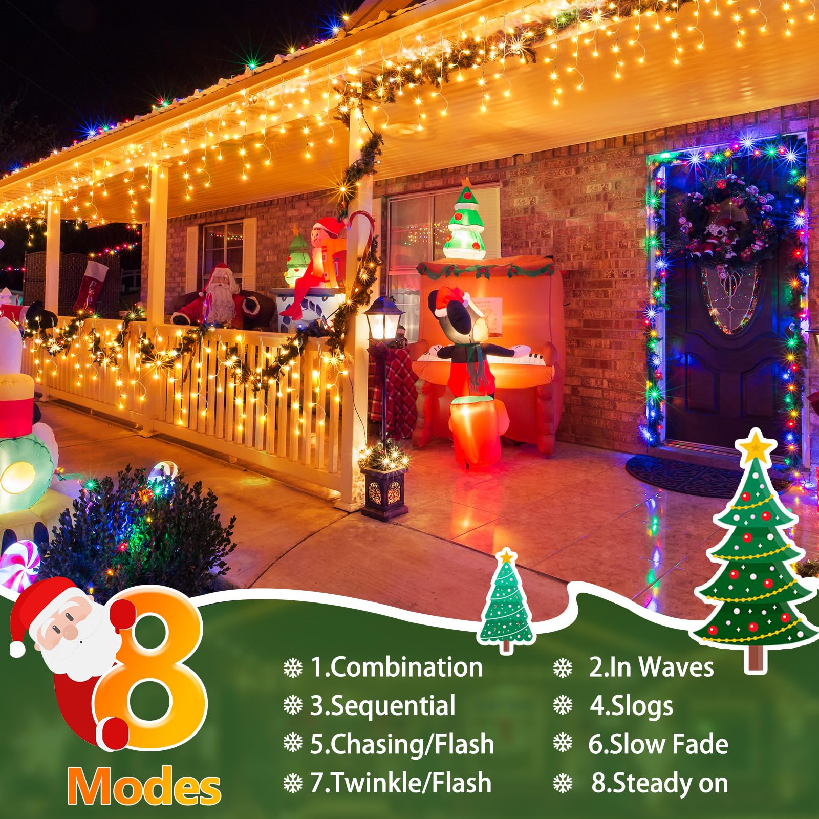 Sauirs 2Pack 320 Led Christmas Lights Outdoor Decorations With 120 Drops Timer 8Mode 66Ft Curtaing Lights Waterproof Plug In Fairy Lights For Indoor Xmas Party Patio Window Trees Decor(Warm White)
