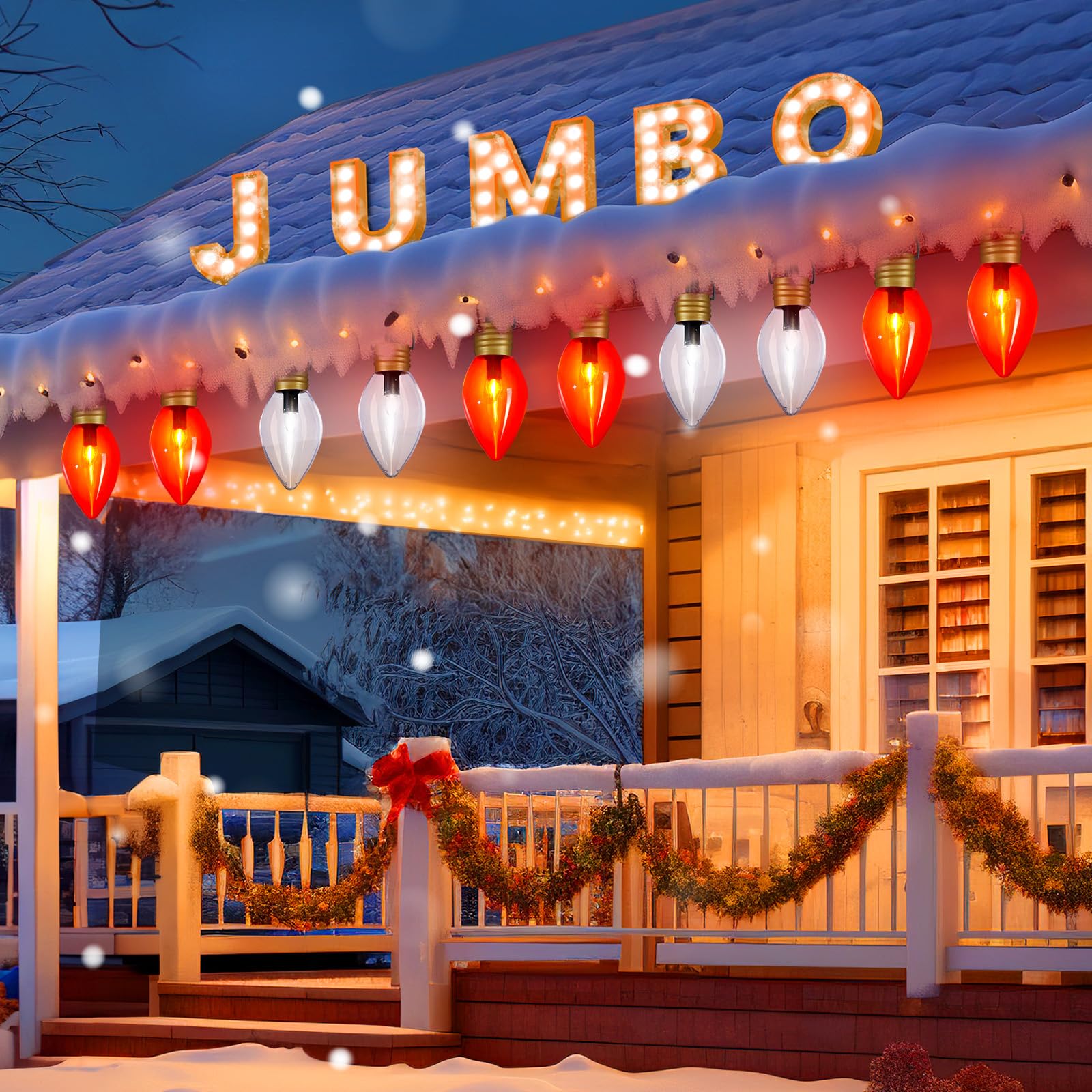 Brightown 2 Pack Outdoor Christmas Decorations - Jumbo Xmas String Lights or Pathway Marker Lights - Large Bulbs Hanging Lights 