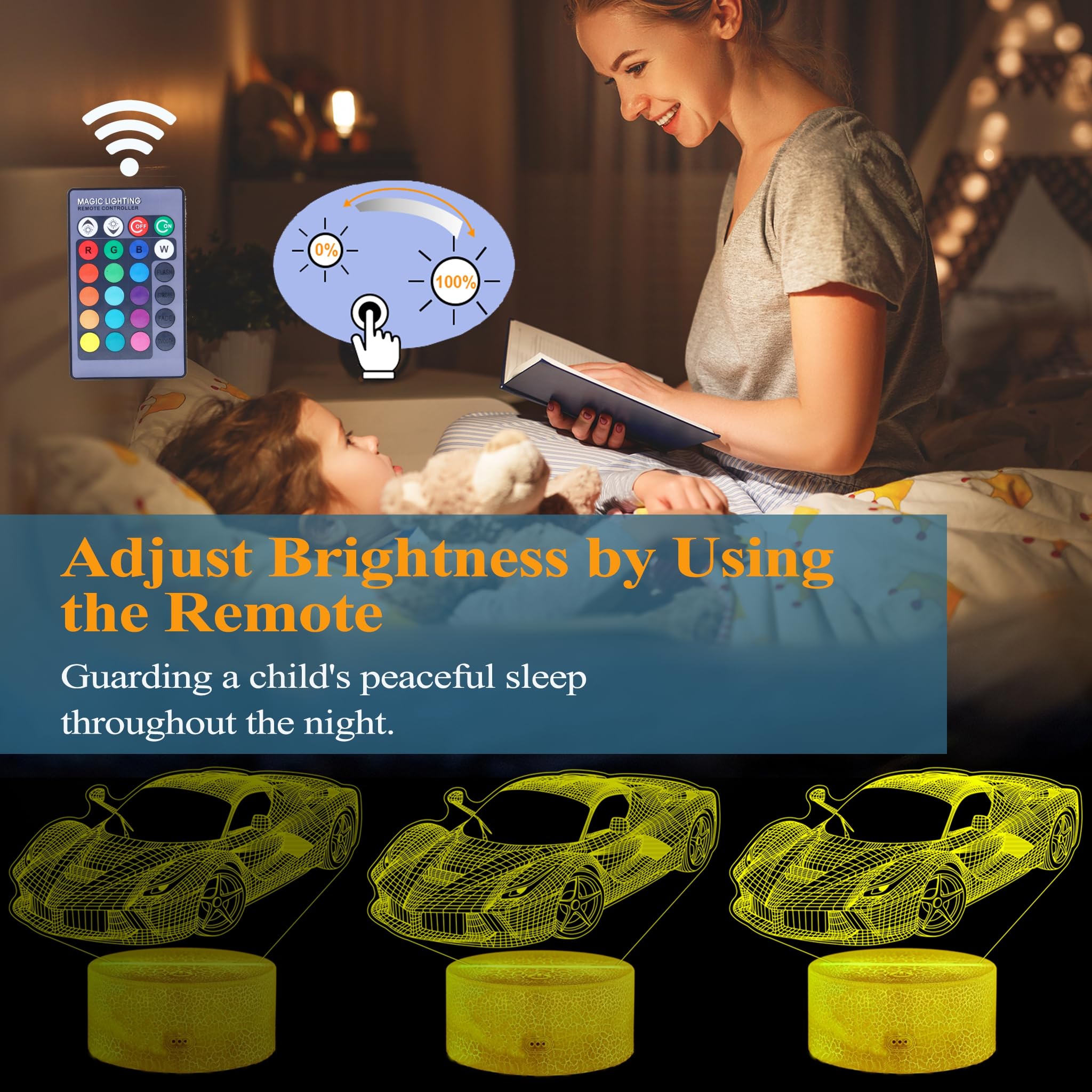 Posshe Car Gifts For Men, Racing Vehicle Night Light With Remote Control, 16 Colors Changing, Rgb Flashing Mode And Dimmable, Co