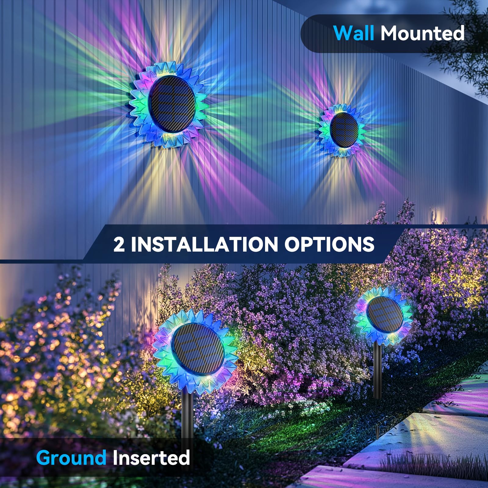 Vgyvgycc Solar Garden Lights - Upgraded Sunflower Light, Ground/Wall 2 In 1, Outdoor Lights Waterproof Ip67,Garden Yard Patio Ba