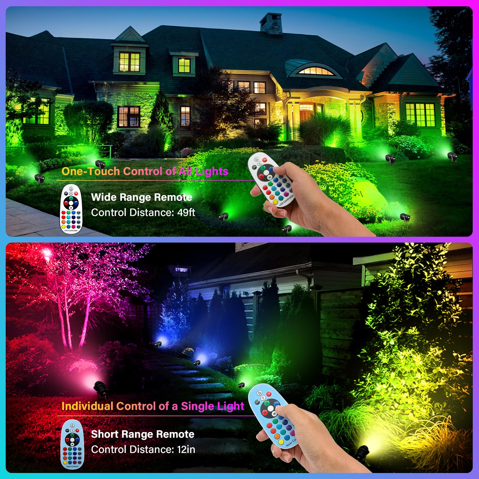 Halloween Christmas Spotlight Outdoor Color Changing Landscape Spotlights 12W Rgbw Led Outdoor Spot Lights For Yard Garden Decor Waterproof 110V Plug In Landscape Lighting With Remote 2 Packs
