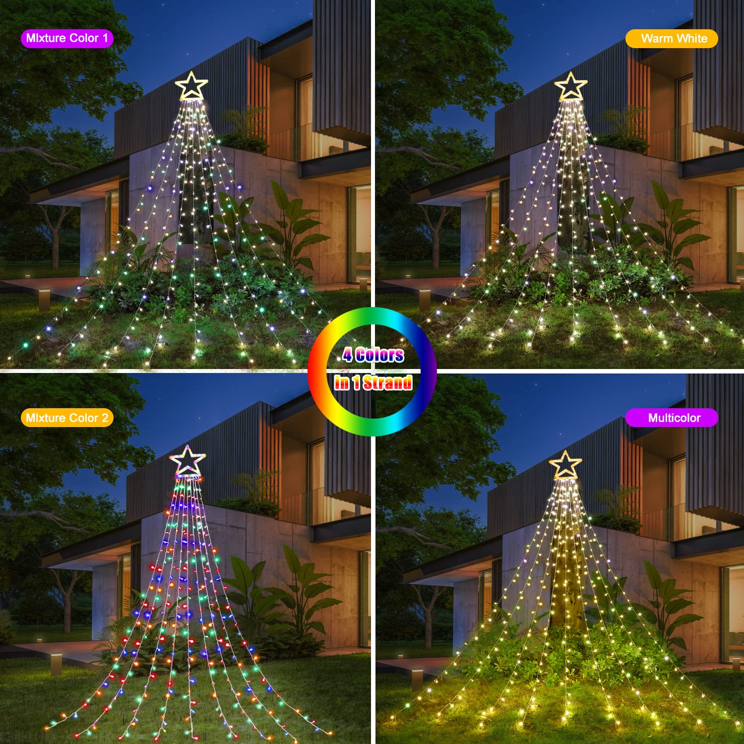 Qulist Christmas Decoration Color Change Star Lights Outdoor,317 Led 16.4Ft Christmas Tree Toppers String Lights[11 Modes& Waterproof] For Halloween Xmas New Year Holiday Birthday