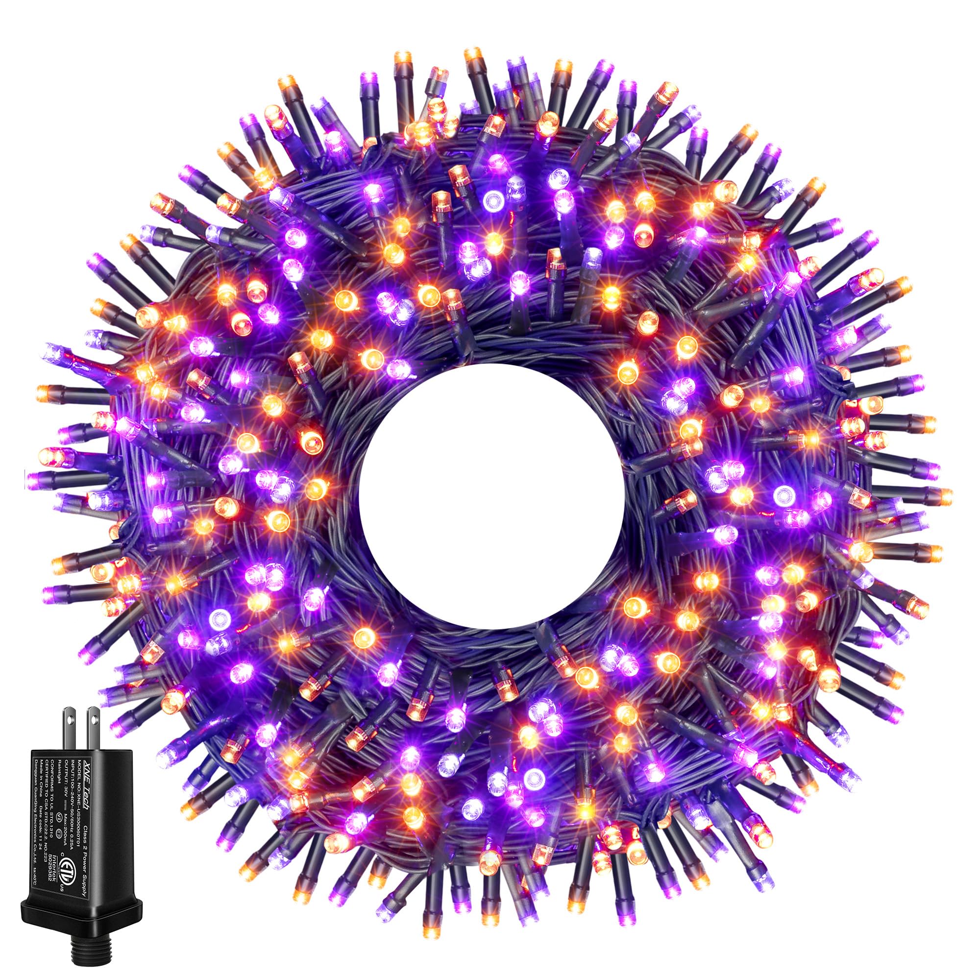 Ollny Halloween Lights Outdoor, 300 Led 100Ft Orange And Purple Halloween Decorations With 8 Modes Timer, Plug In Halloween Stri