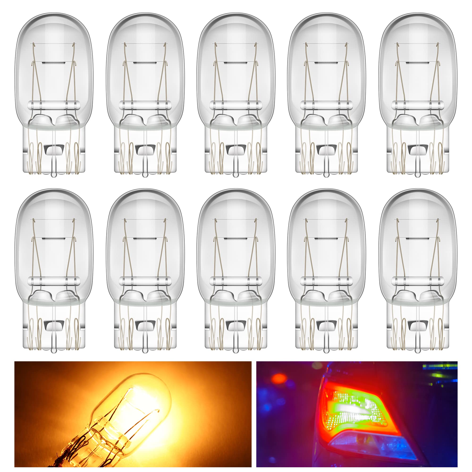 Meonum 7443 Brake Light Bulb - T20 1891, Yellow, 0.79in x 1.69in, 10 Pcs for Cars, Trucks, DR