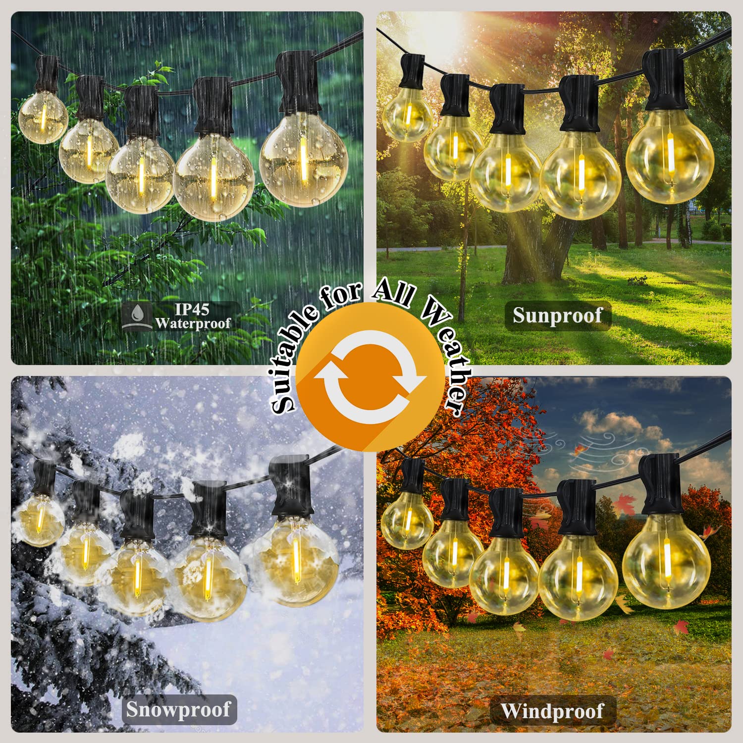 Daoneg 120Ft Outdoor G40 Led Globe String Lights, 60 Waterproof Bulbs, Patio & Garden Decor