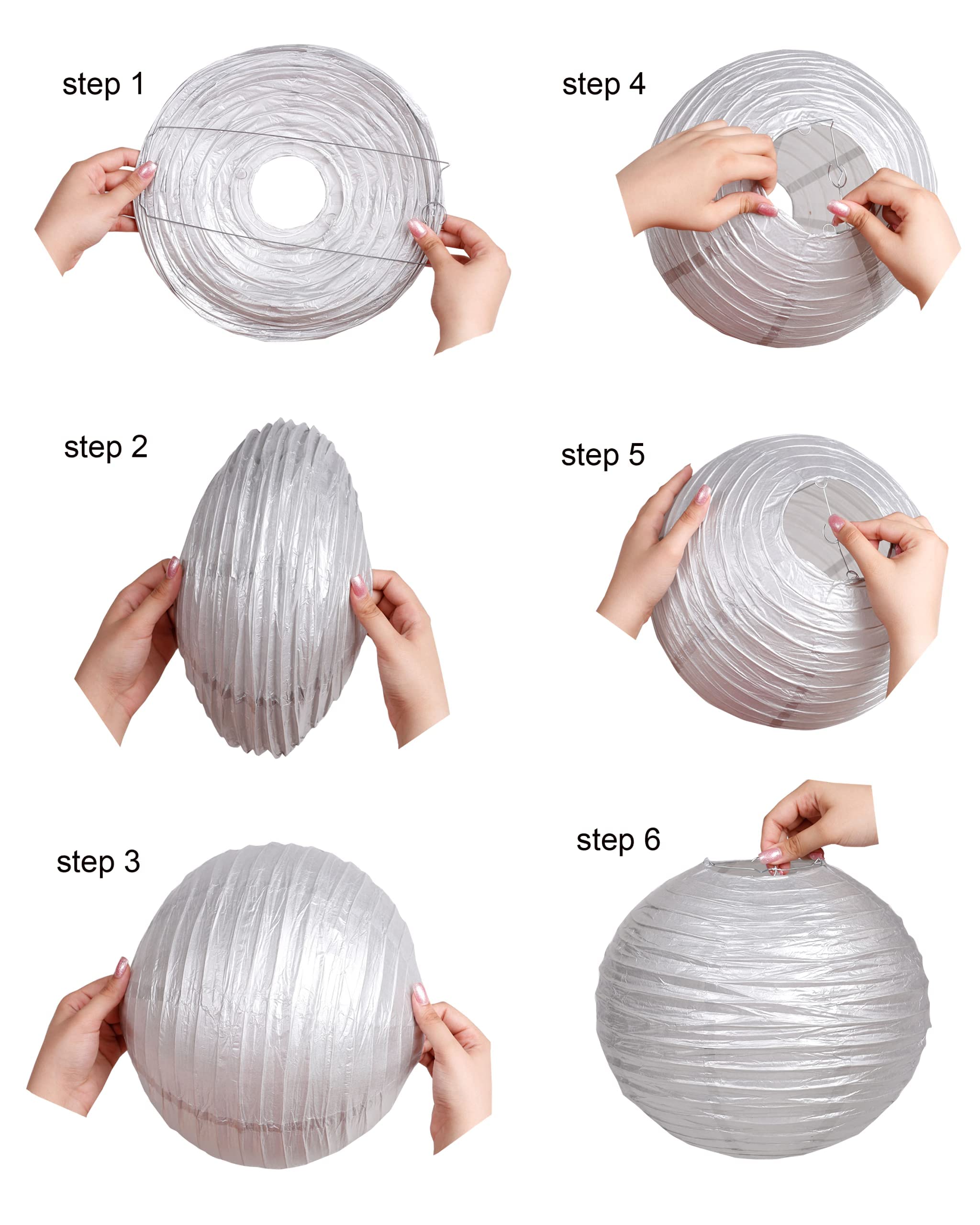 Pack Of 3 Round Paper Lanterns Lamp Wedding Birthday Party Decoration (Silver, 4''/10Cm)