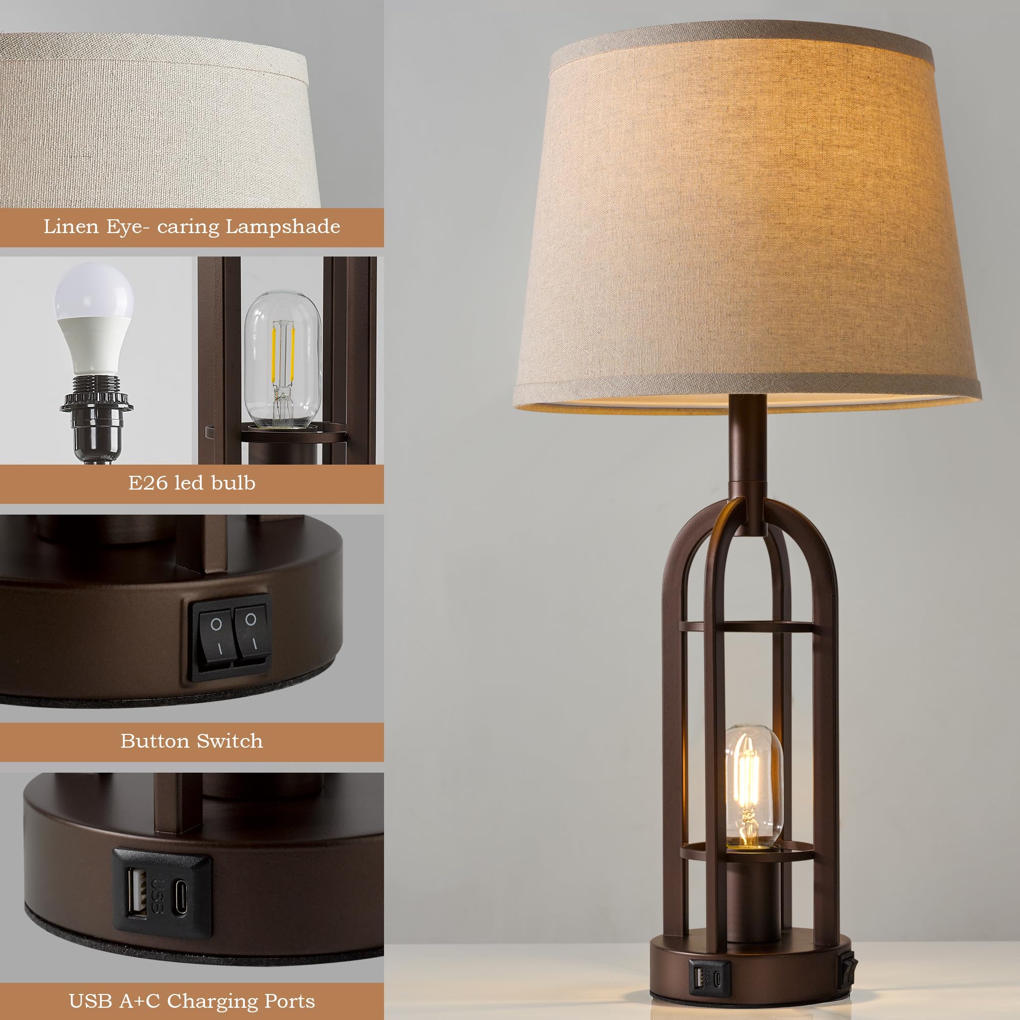 SRJJA Table Lamps Set of 2 - Farmhouse Industrial Design, 24'' with USB, Oil-Rubbed Bronze, Model QY_S2227-2T ORB, 4