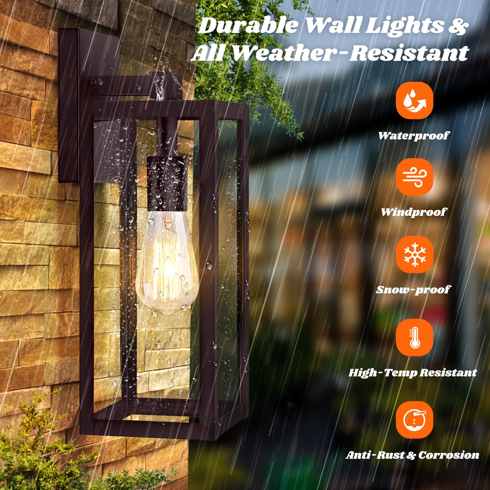 2-Pack Outdoor Wall Light, Waterproof Outdoor Light Fixture, 15'' Brown Outside Lights For House With Clear Glass For House, Por