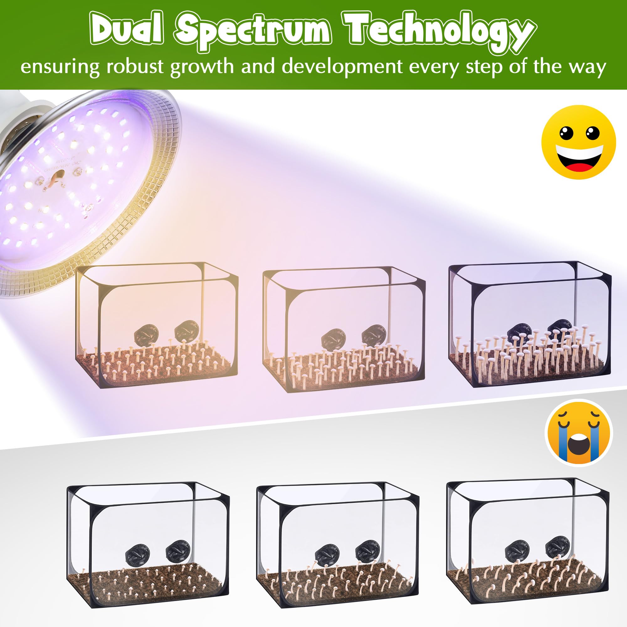 Meonum Led Mushroom Grow Light, 15W Dual Spectrum, 6000K Blue Light, 6.5 Ft Cord,