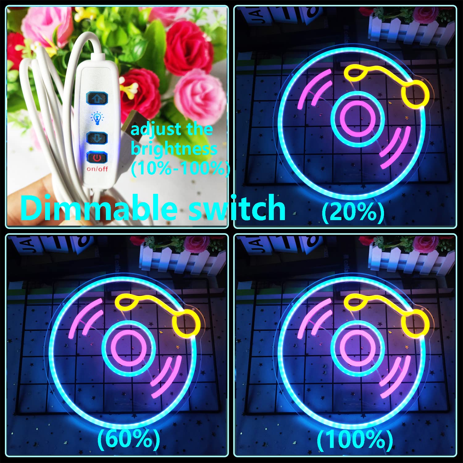 Record Neon Sign Dimmable Music Neon Signs for Wall Decor Player Record Neon Light Live Music Neon Sign Art Music Neon Light Sig