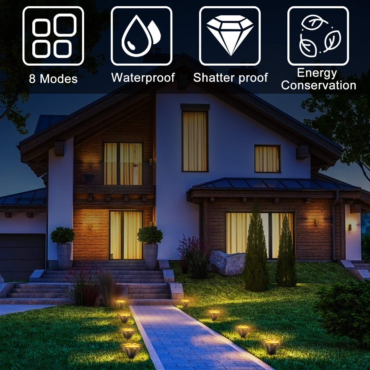 Aiddomm Solar Paw Print Lights - 16.8Ft Cat Dog String Lights, Set Of 8, Warm White Outdoor Decor