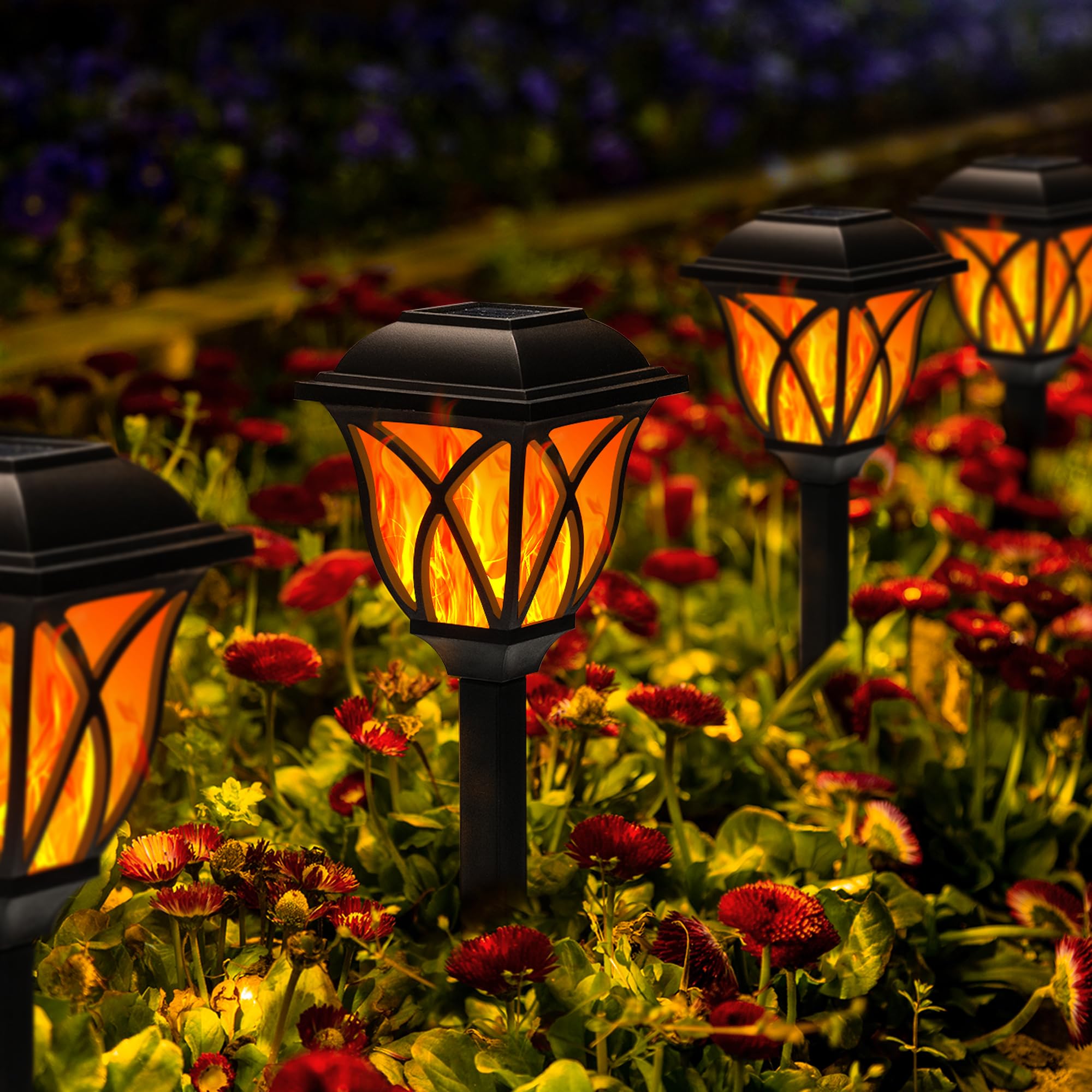 GIGALUMI Solar Flickering Flame LED Lights, 6 Pack, Waterproof Outdoor Garden Decor for Yard, Patio, Landscape, Walkway