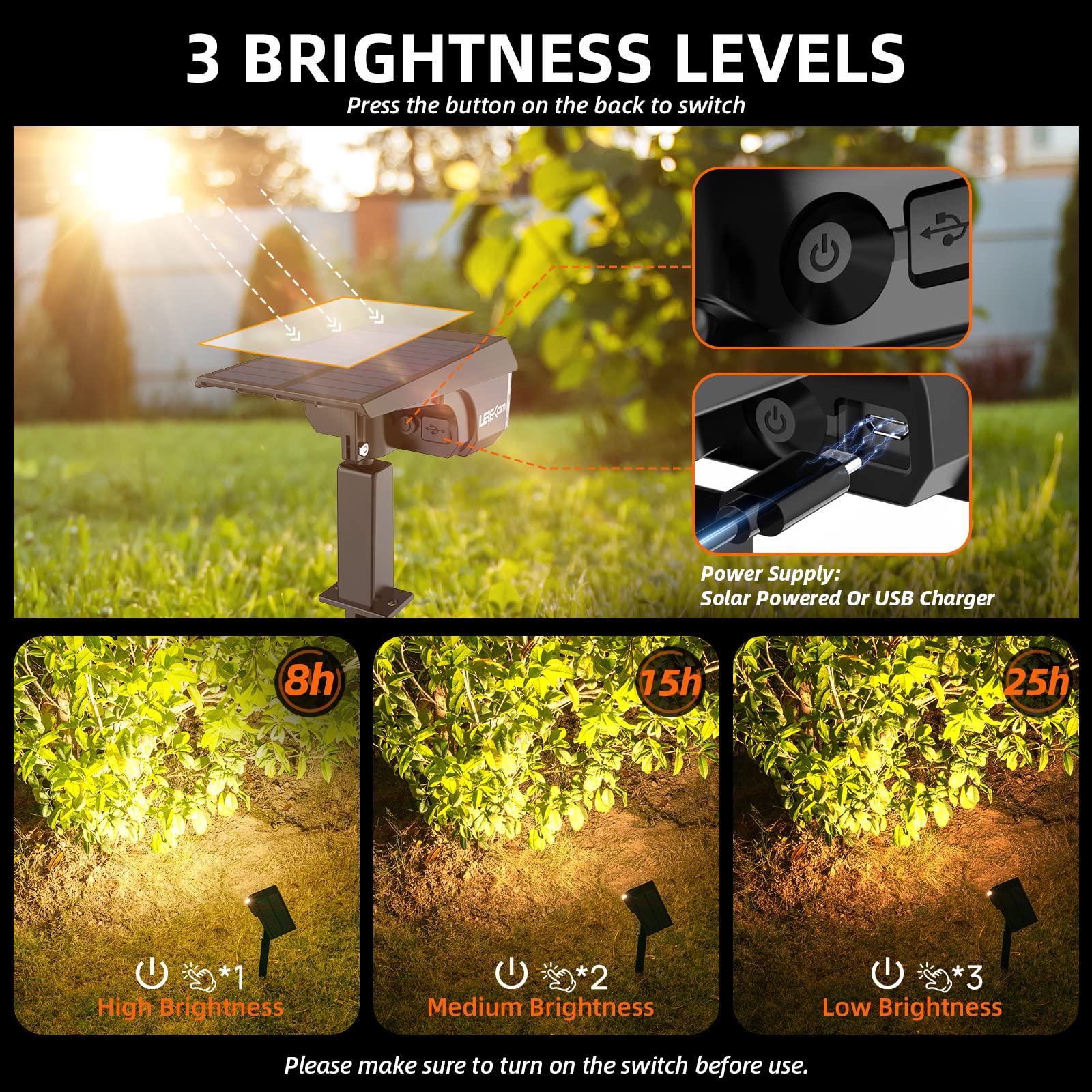 LEREKAM Solar Outdoor Lights, 40 LEDs, 3 Brightness Modes, 360° Adjustable, Warm White, 8 Pack, Model C2, Waterproof