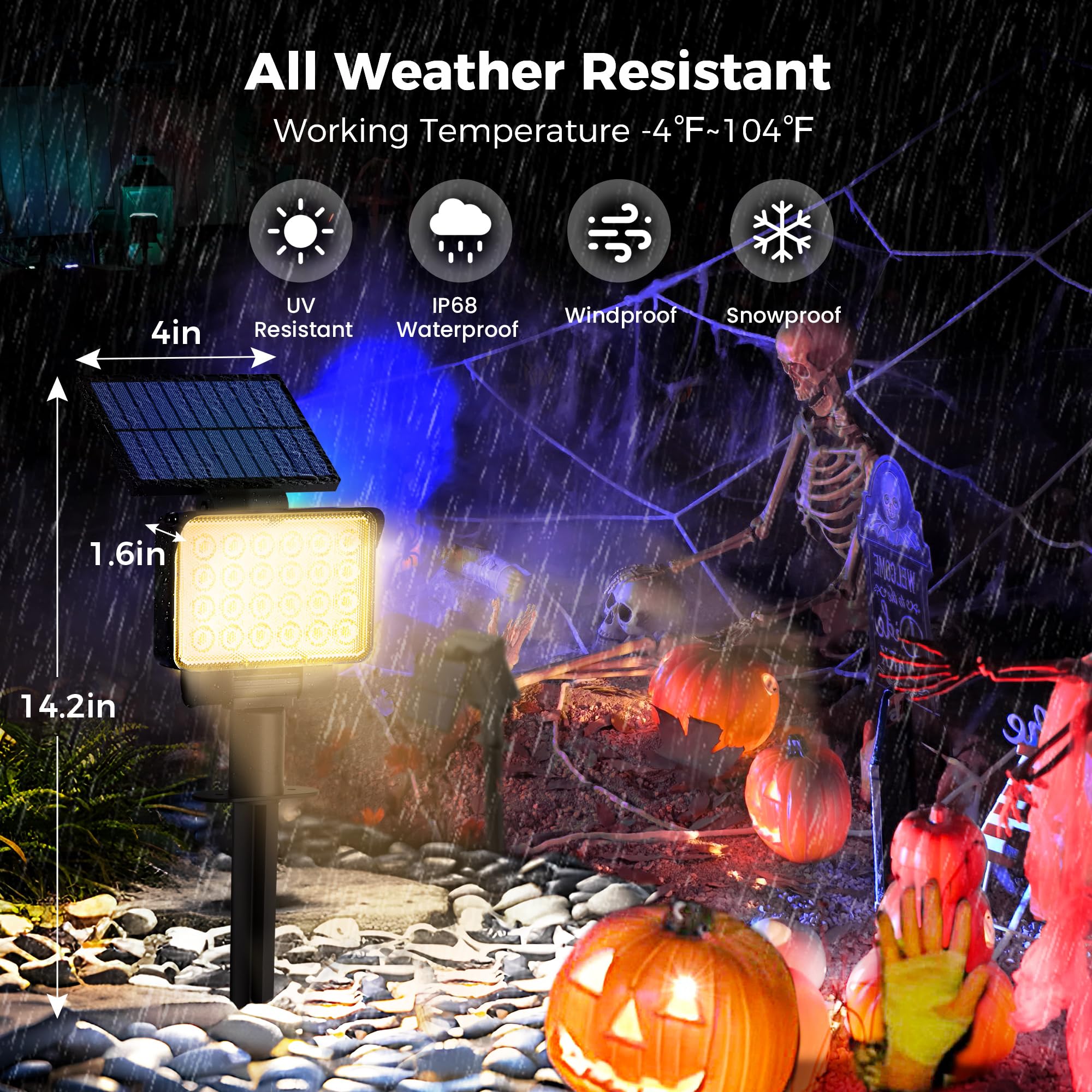 Auderwin Solar Spot Lights Outdoor Waterproof For Flag, Tree, House, Garden, Yard, Landscape Spotlights For Accent Uplighting Ha