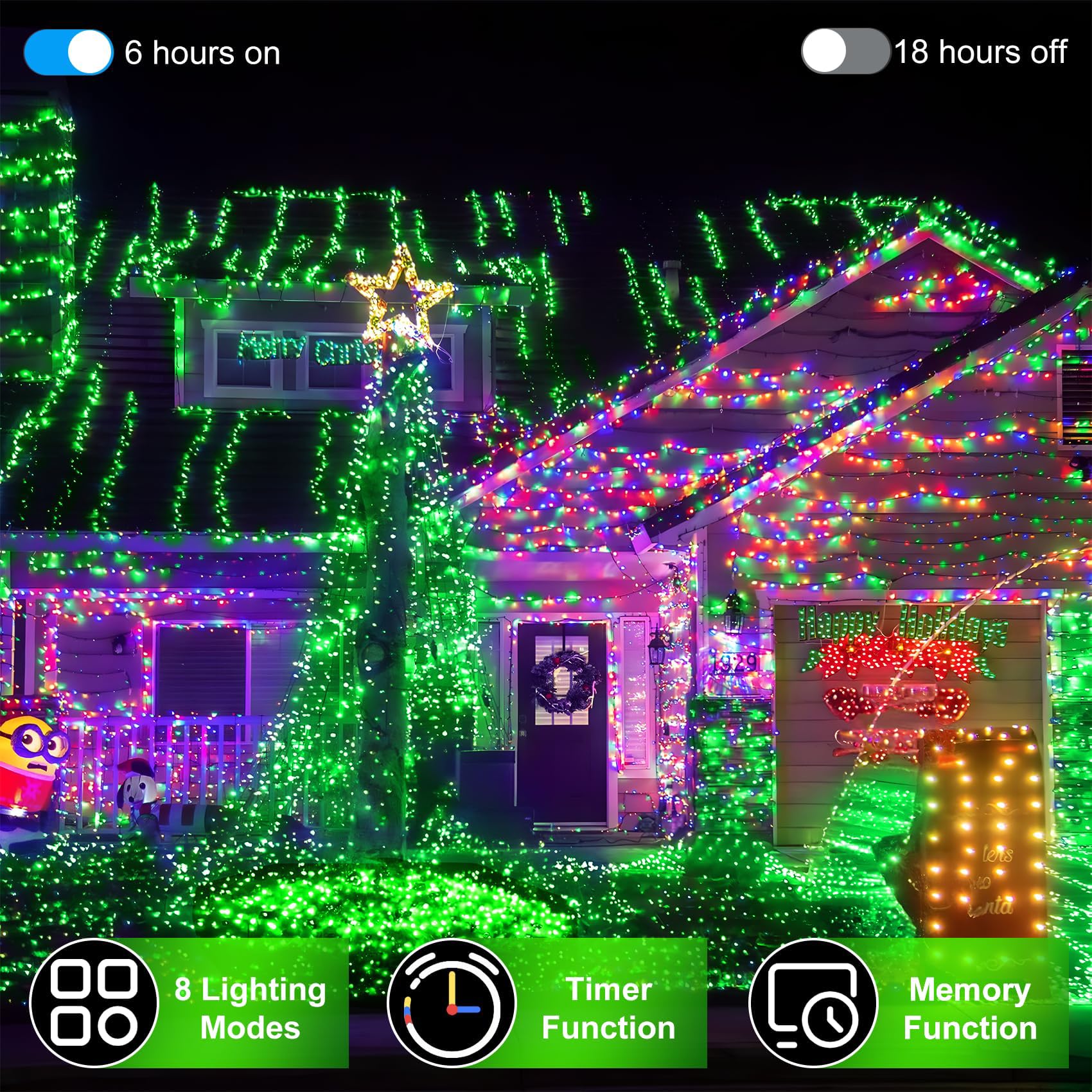 750 Led 256Ft Outdoor Christmas Lights, Super Long String Lights 8 Modes Timer Memory, Outsite Waterproof Dark Green Wire Fairy