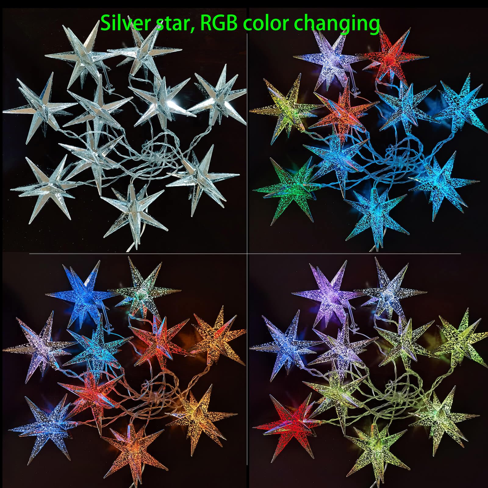 Leejec RGB Color Changing Moravian Star Light - 10 Silver LED Fairy Lights for Home, Christmas Tree & Wedding Décor, Model LJRGBS10