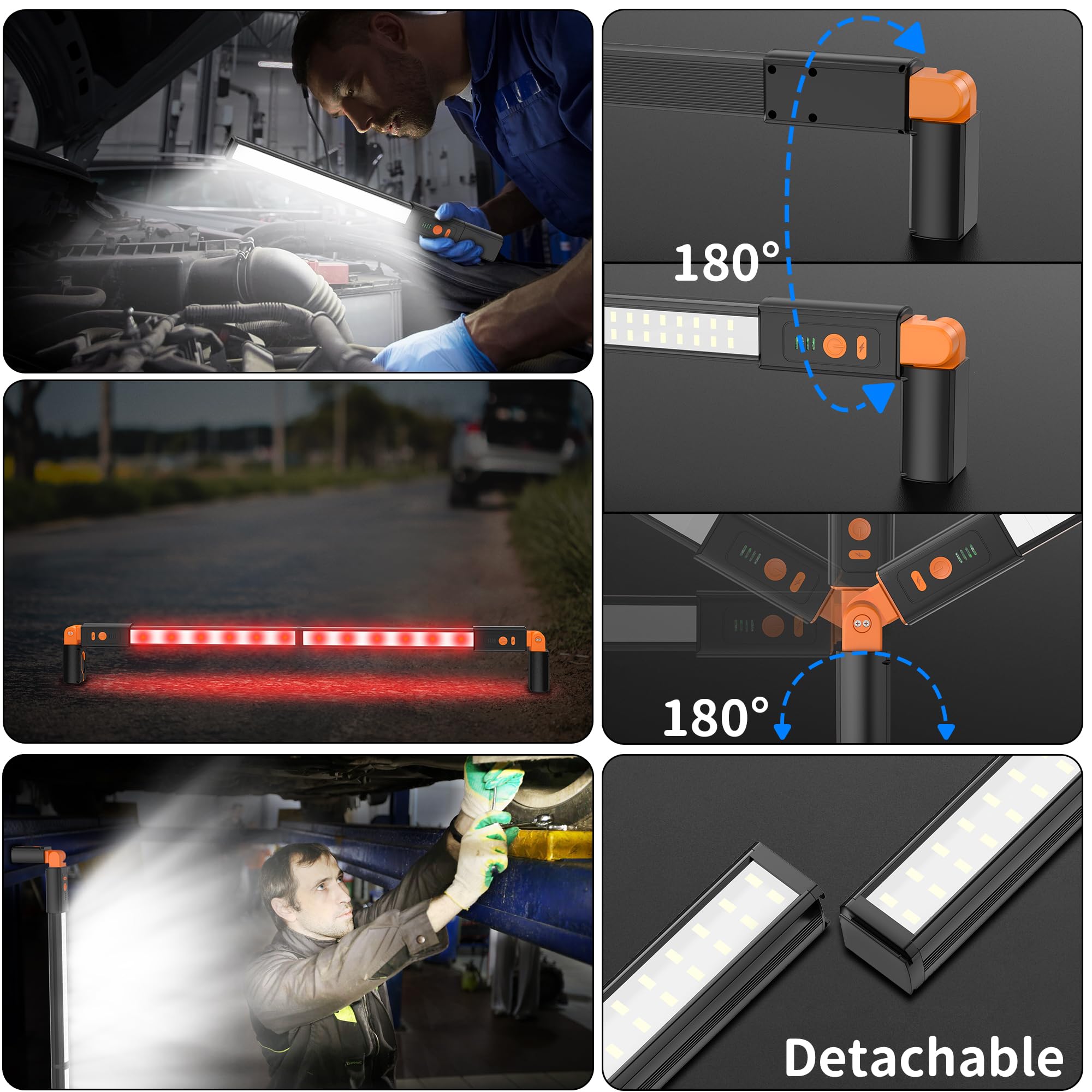 Yiamia Detachable Led Work Light Rechargeable, Aluminum Panel Long Underhood Work Light, 6000Mah Hood Light Bar With Magnetic An