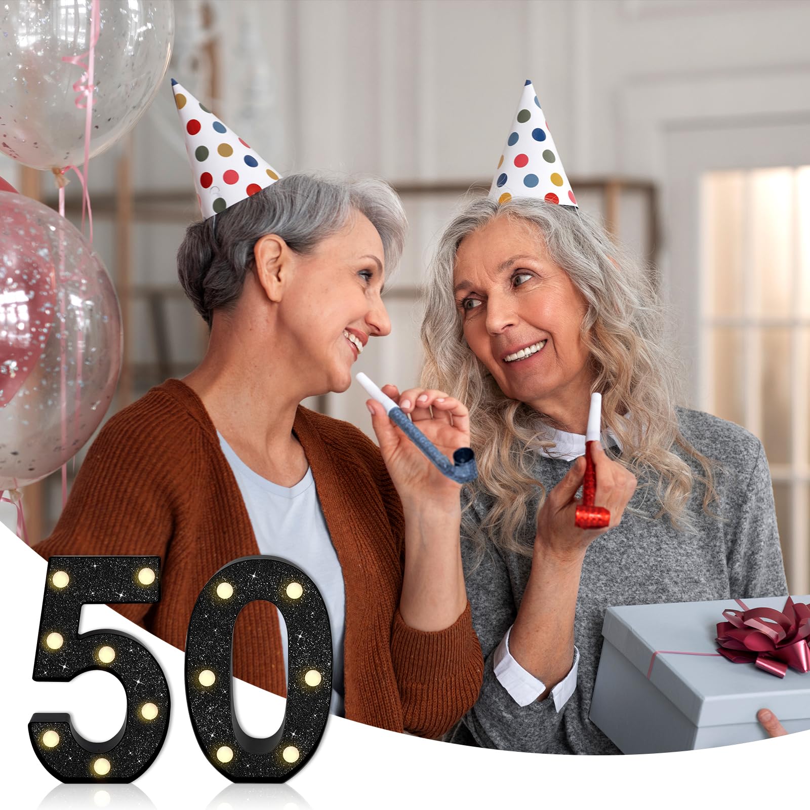 8.7In 50Th Birthday Decorations Gifts For Her Him  Light Up Numbers Decorative Sign For 50Th Birthday Wedding Work Anniversary Backdrop Table Wall Decor(Shining Black)