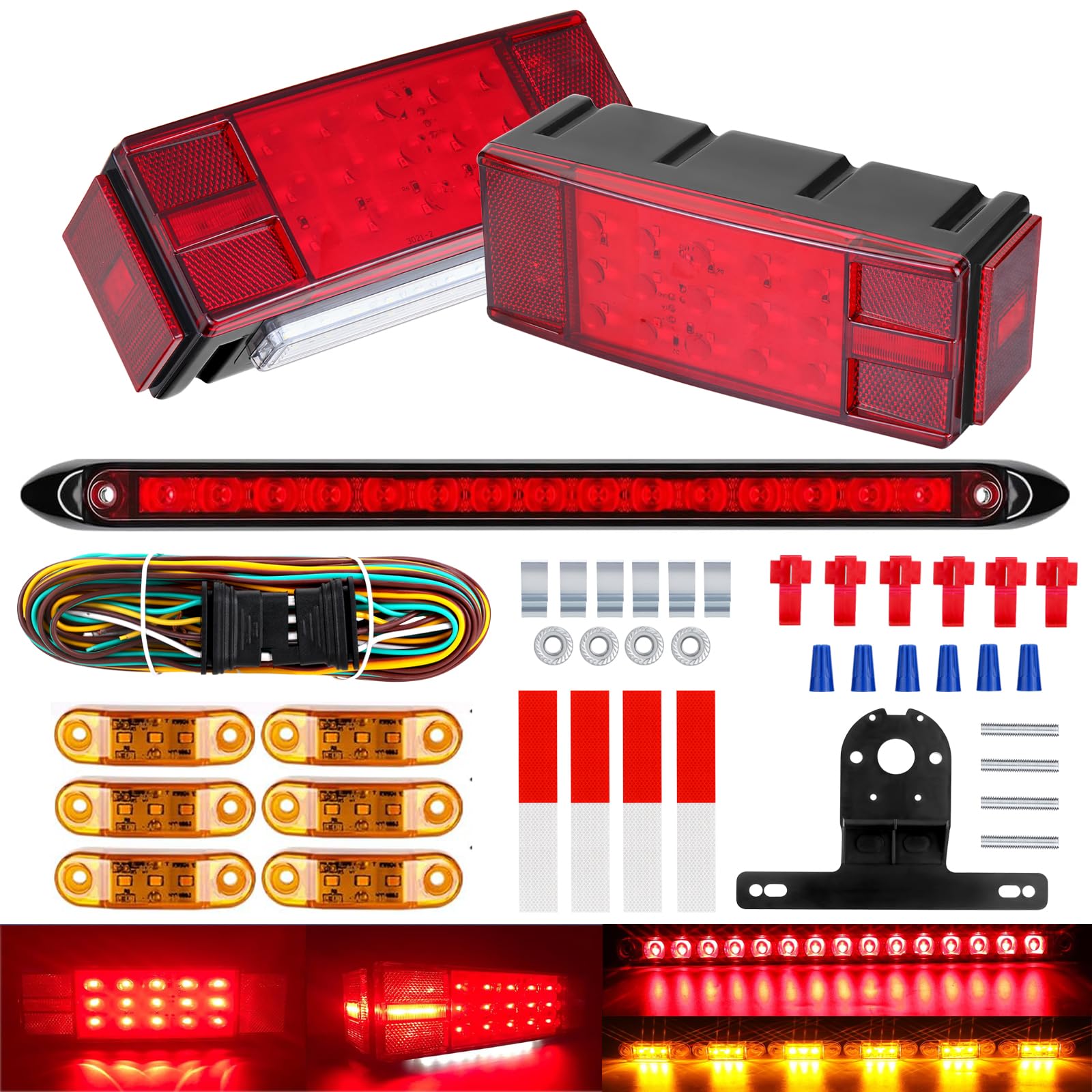 LIMICAR Boat Trailer Lights Kit, LED Submersible with Amber Marker Lights, 25FT Wiring, Model 200715, Red & Amber